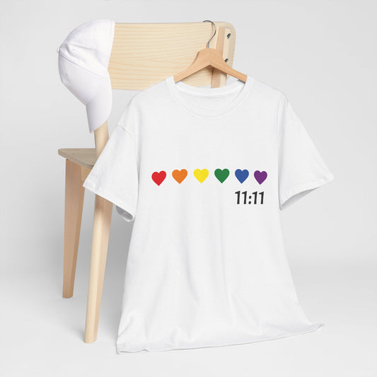 11:11 Rainbow Hearts T-Shirt – Manifestation, Pride & Positivity Tee
