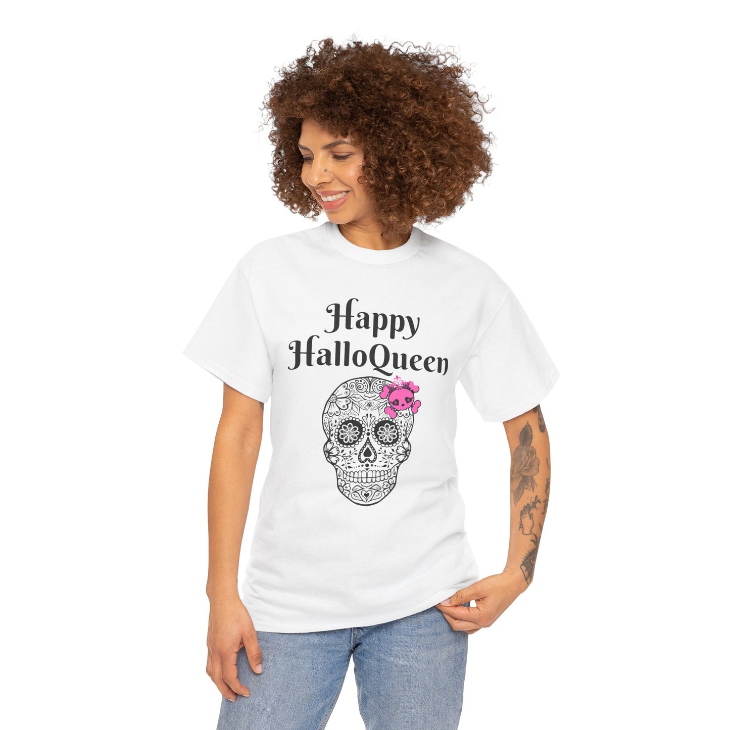 Happy HalloQueen Skull Tee - Unisex Halloween Shirt, Spooky Gift, Festive Apparel, Party Outfit, Skull Design
