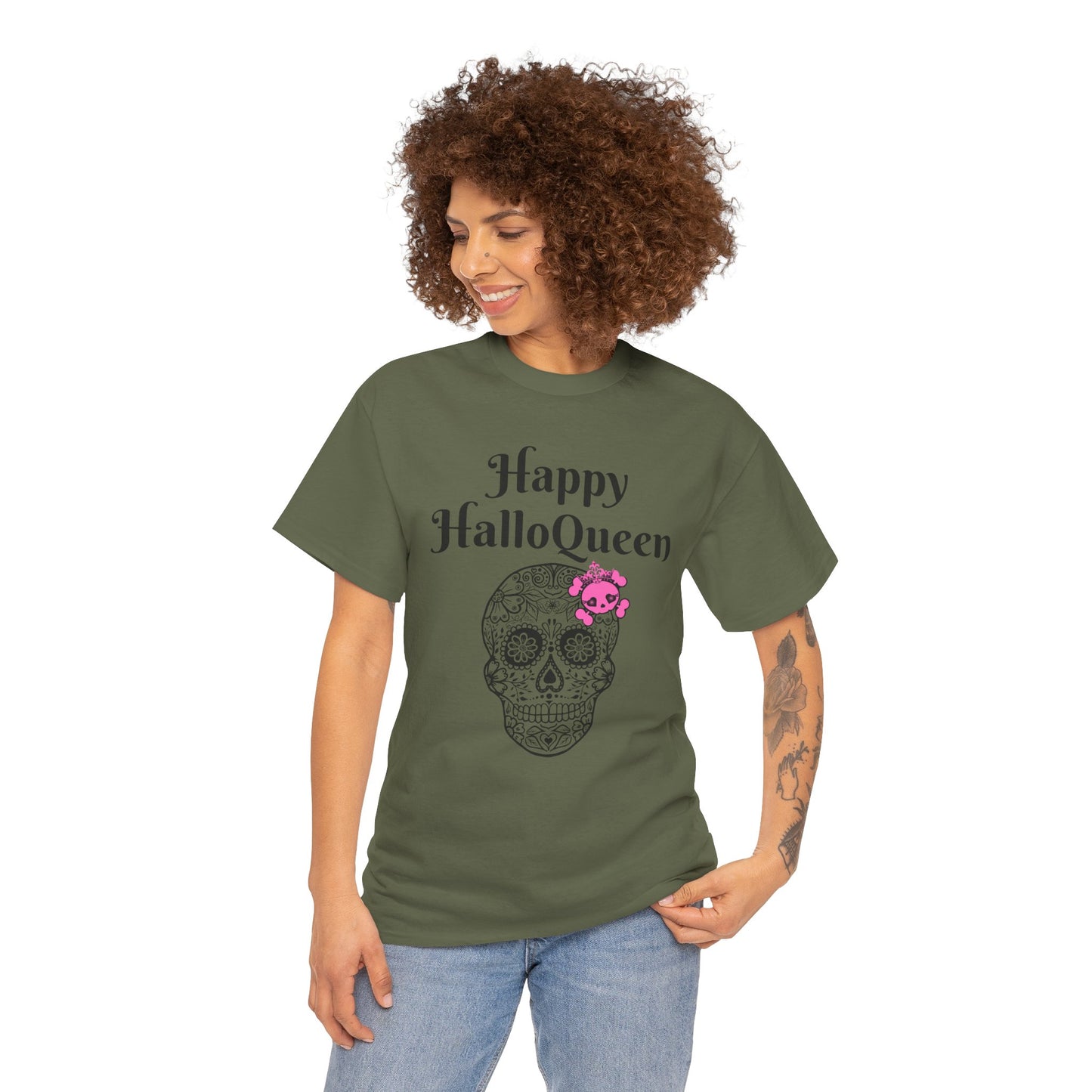 Happy HalloQueen Skull Tee - Unisex Halloween Shirt, Spooky Gift, Festive Apparel, Party Outfit, Skull Design