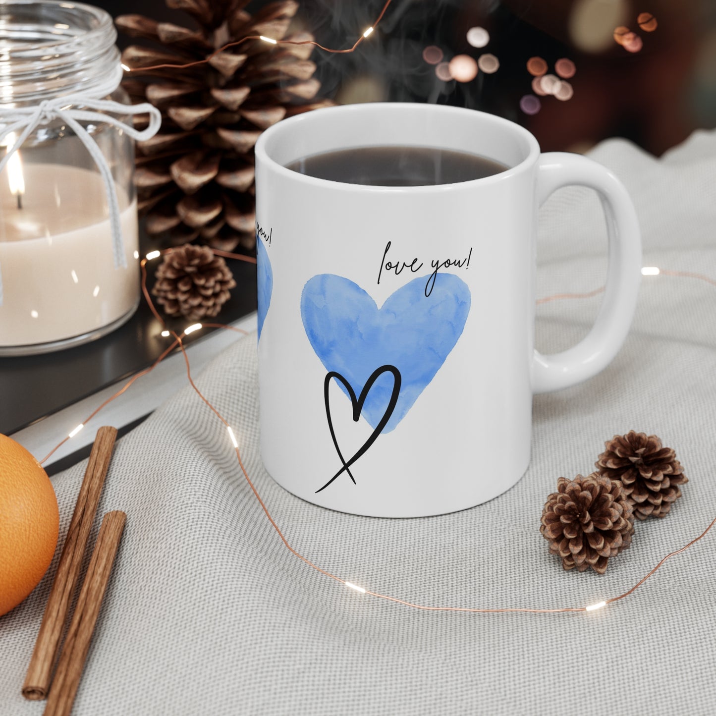 Love You! Ceramic Coffee Mug - Heart Design - Gift for Loved Ones
