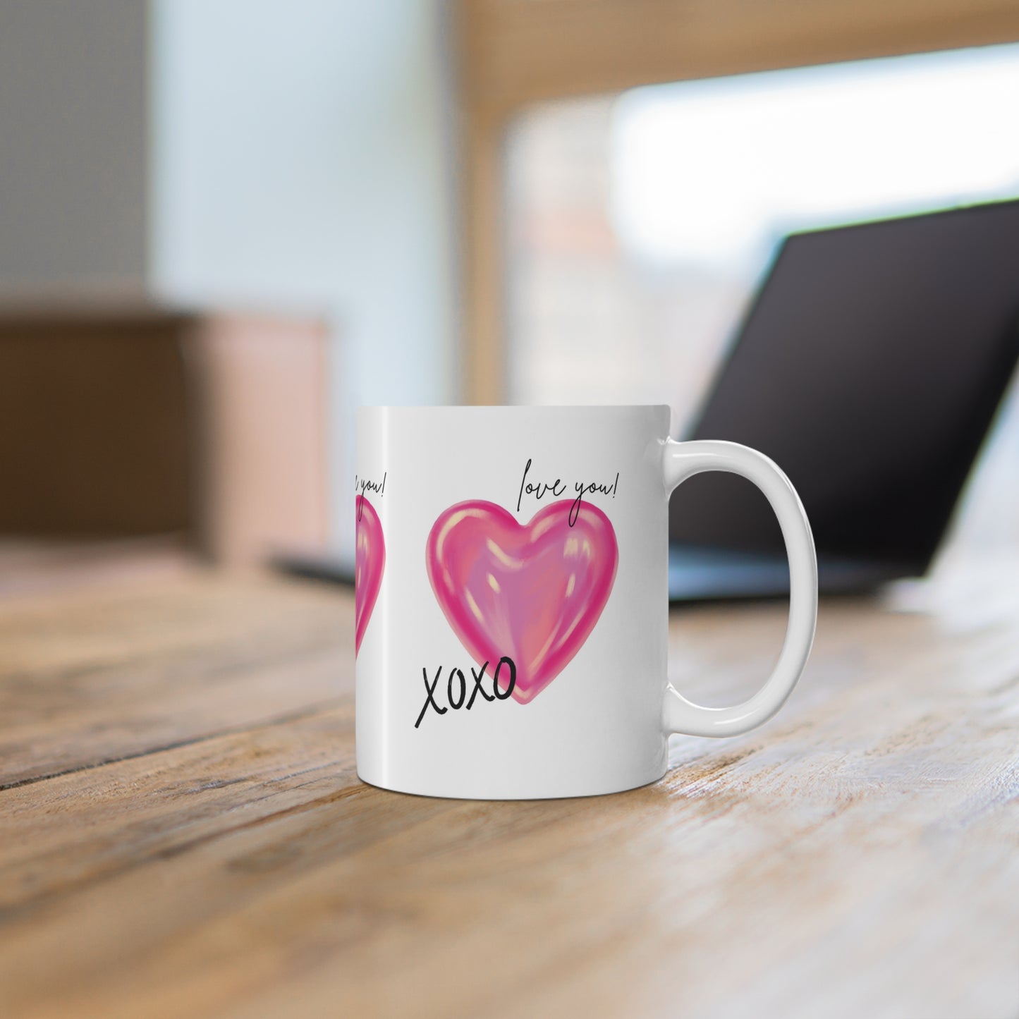 Love You! Heart Design Ceramic Coffee Cups - 11oz & 15oz