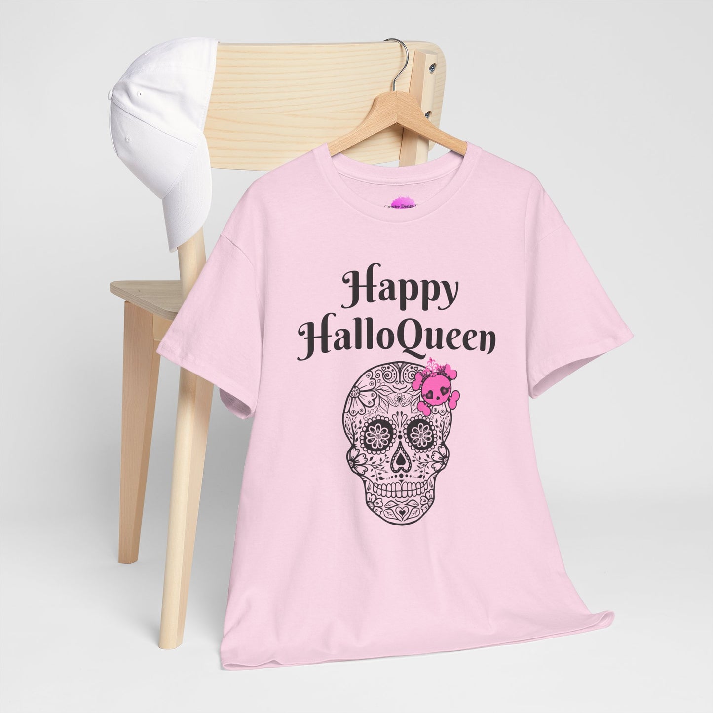 Happy HalloQueen Skull Tee - Unisex Halloween Shirt, Spooky Gift, Festive Apparel, Party Outfit, Skull Design