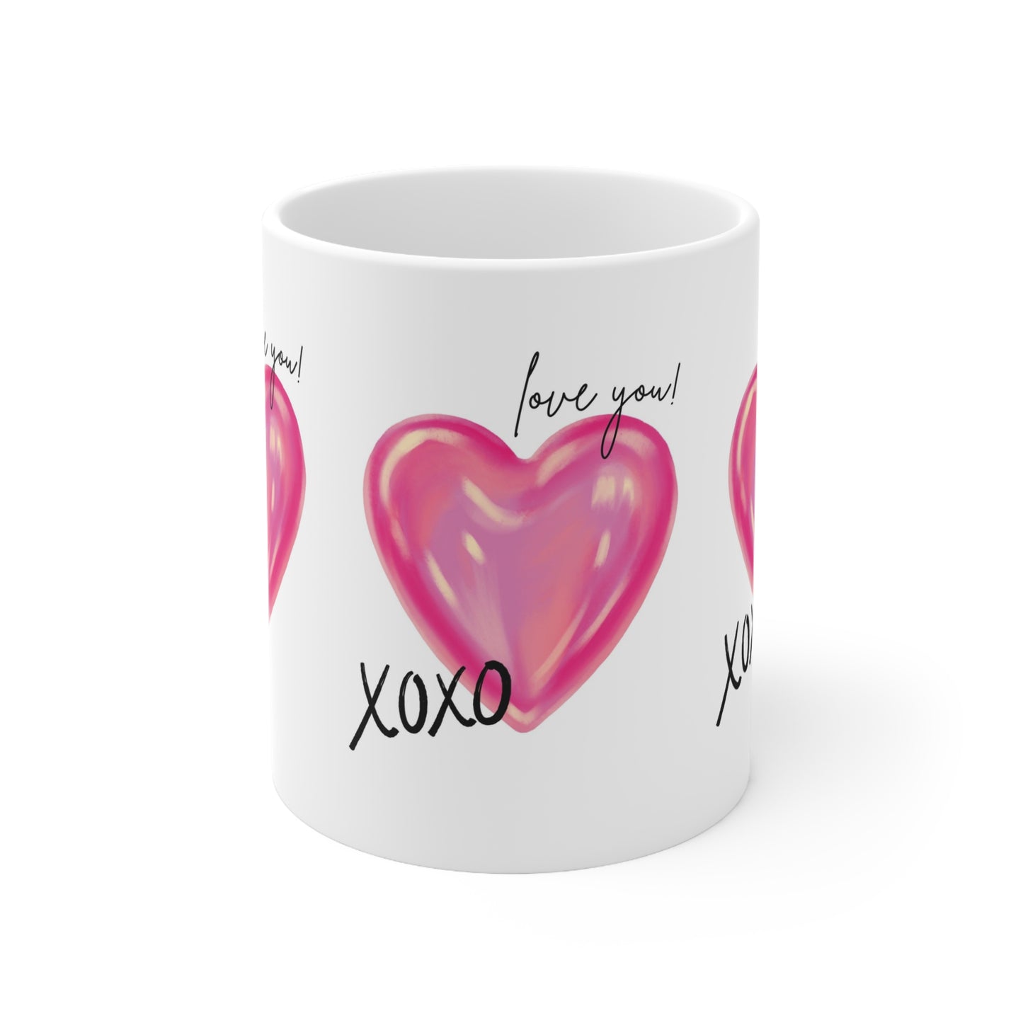 Love You! Heart Design Ceramic Coffee Cups - 11oz & 15oz