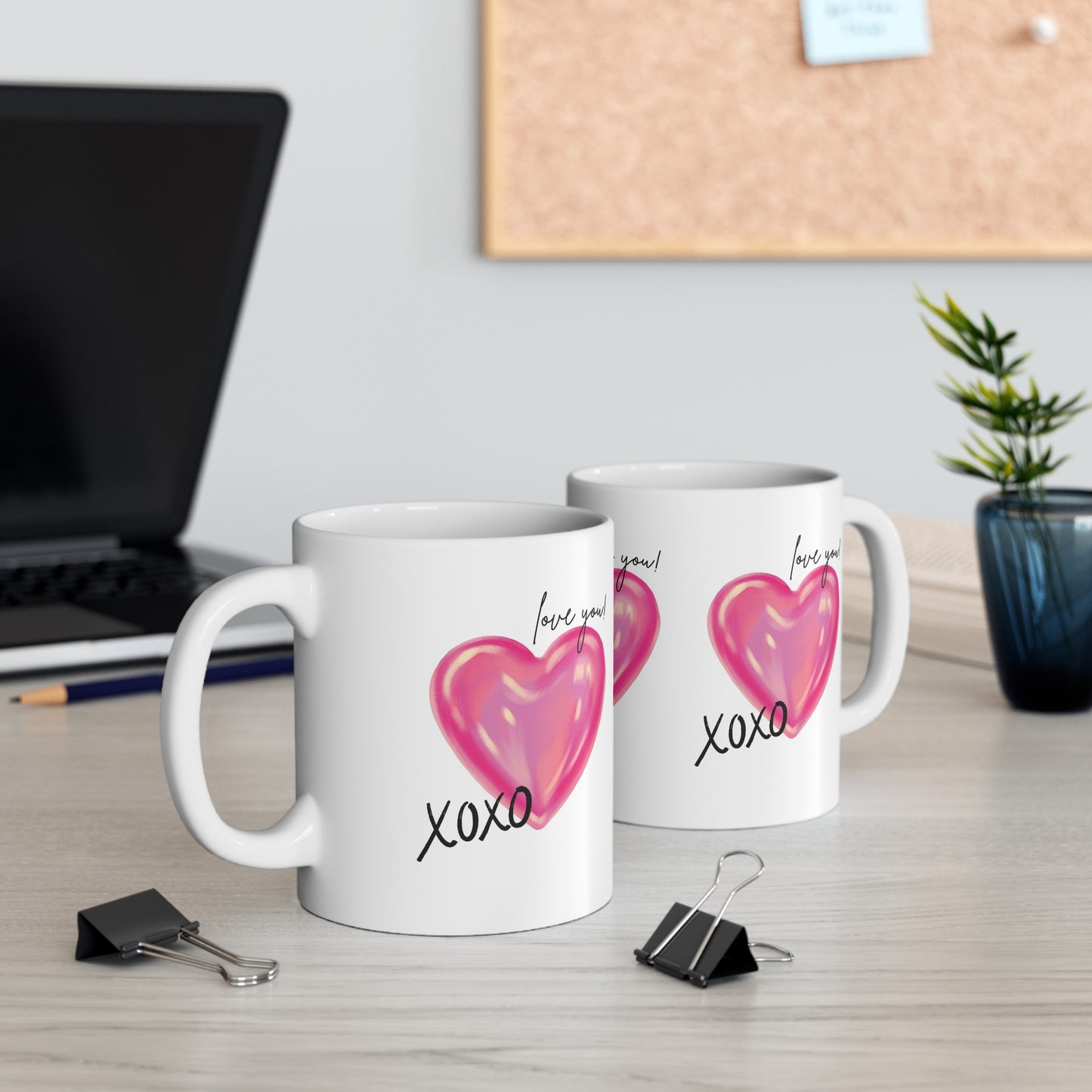 Love You! Heart Design Ceramic Coffee Cups - 11oz & 15oz