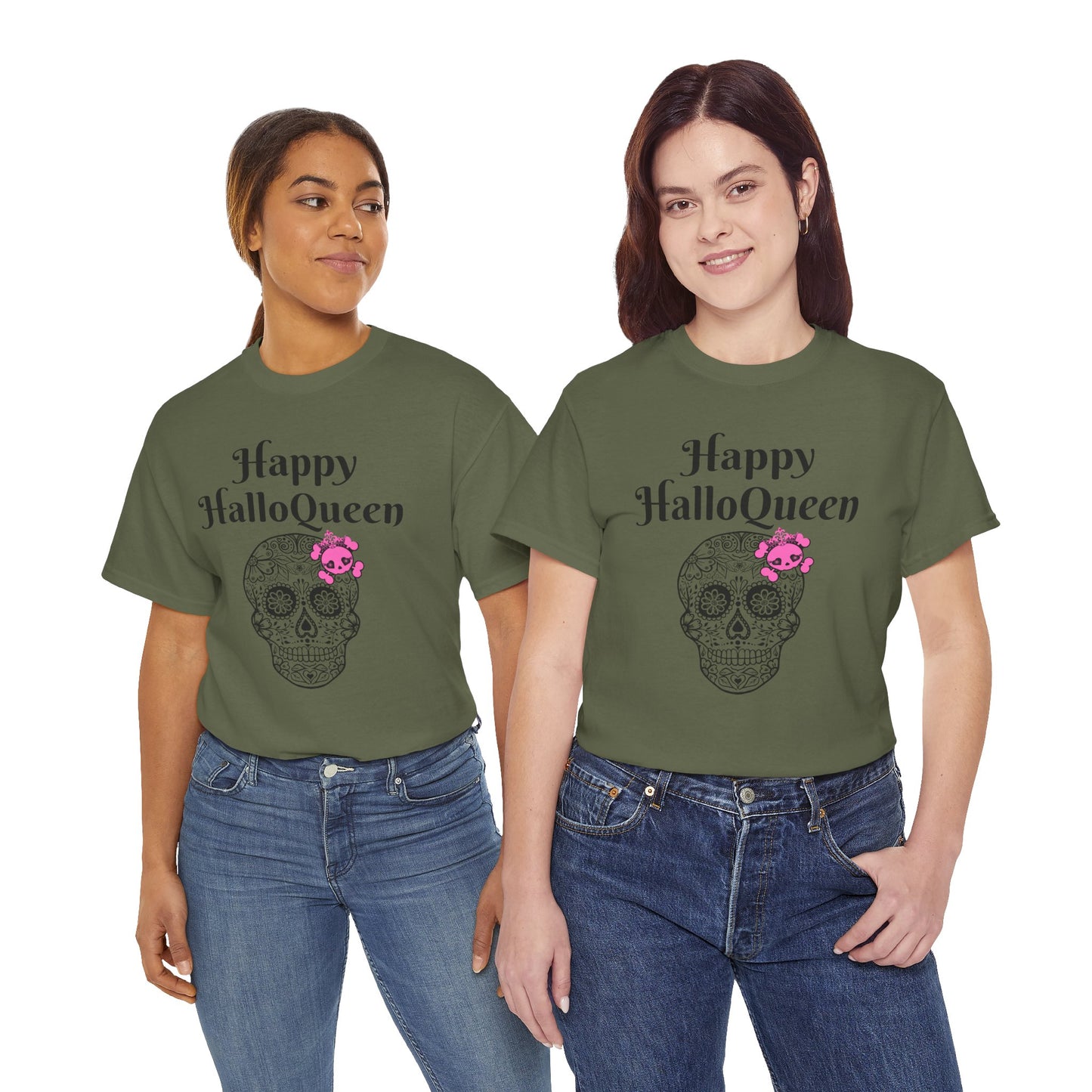 Happy HalloQueen Skull Tee - Unisex Halloween Shirt, Spooky Gift, Festive Apparel, Party Outfit, Skull Design