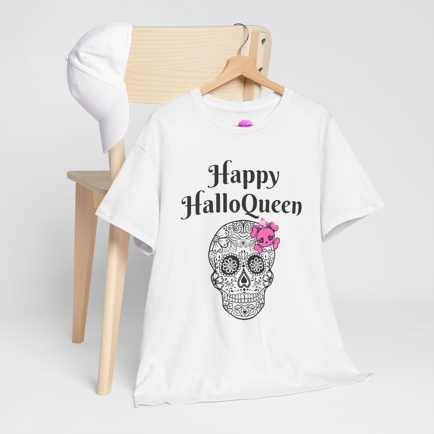 Happy HalloQueen Skull Tee - Unisex Halloween Shirt, Spooky Gift, Festive Apparel, Party Outfit, Skull Design