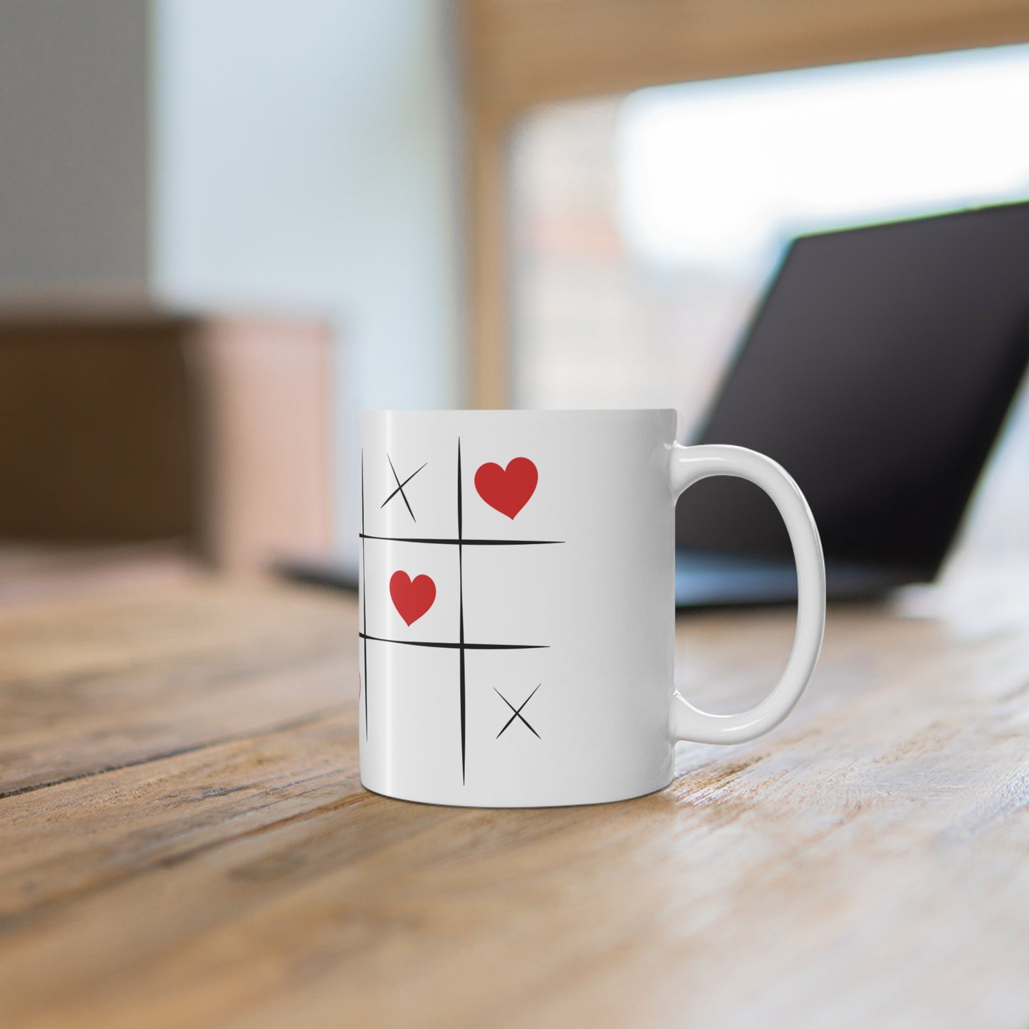 Cute Ceramic Coffee Mugs - "Princess Treatment Only" & Tic Tac Toe Hearts Design - 11oz & 15oz
