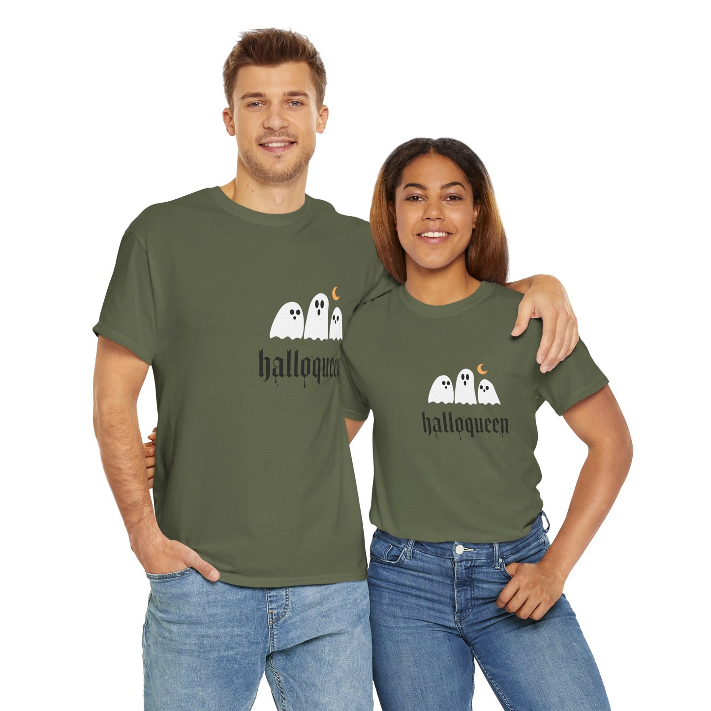 Halloween Ghosts T-Shirt | Unisex Heavy Cotton Tee | Hallowqueen Design | Spooky Season Apparel, Fall Fashion, Halloween Costume