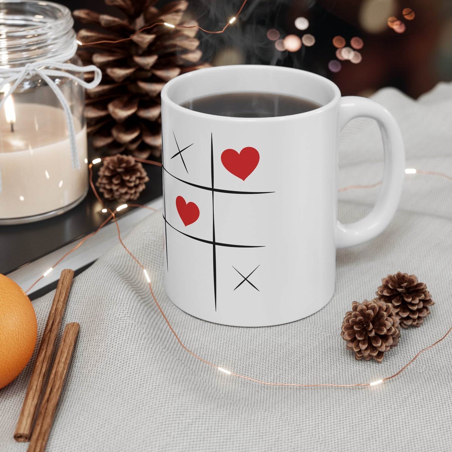 Cute Ceramic Coffee Mugs - "Princess Treatment Only" & Tic Tac Toe Hearts Design - 11oz & 15oz