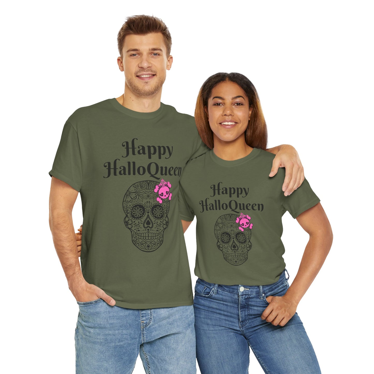 Happy HalloQueen Skull Tee - Unisex Halloween Shirt, Spooky Gift, Festive Apparel, Party Outfit, Skull Design