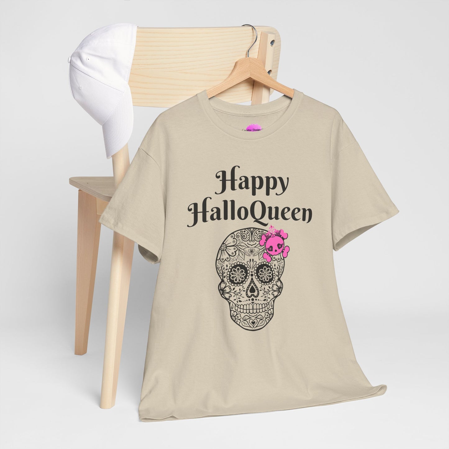 Happy HalloQueen Skull Tee - Unisex Halloween Shirt, Spooky Gift, Festive Apparel, Party Outfit, Skull Design
