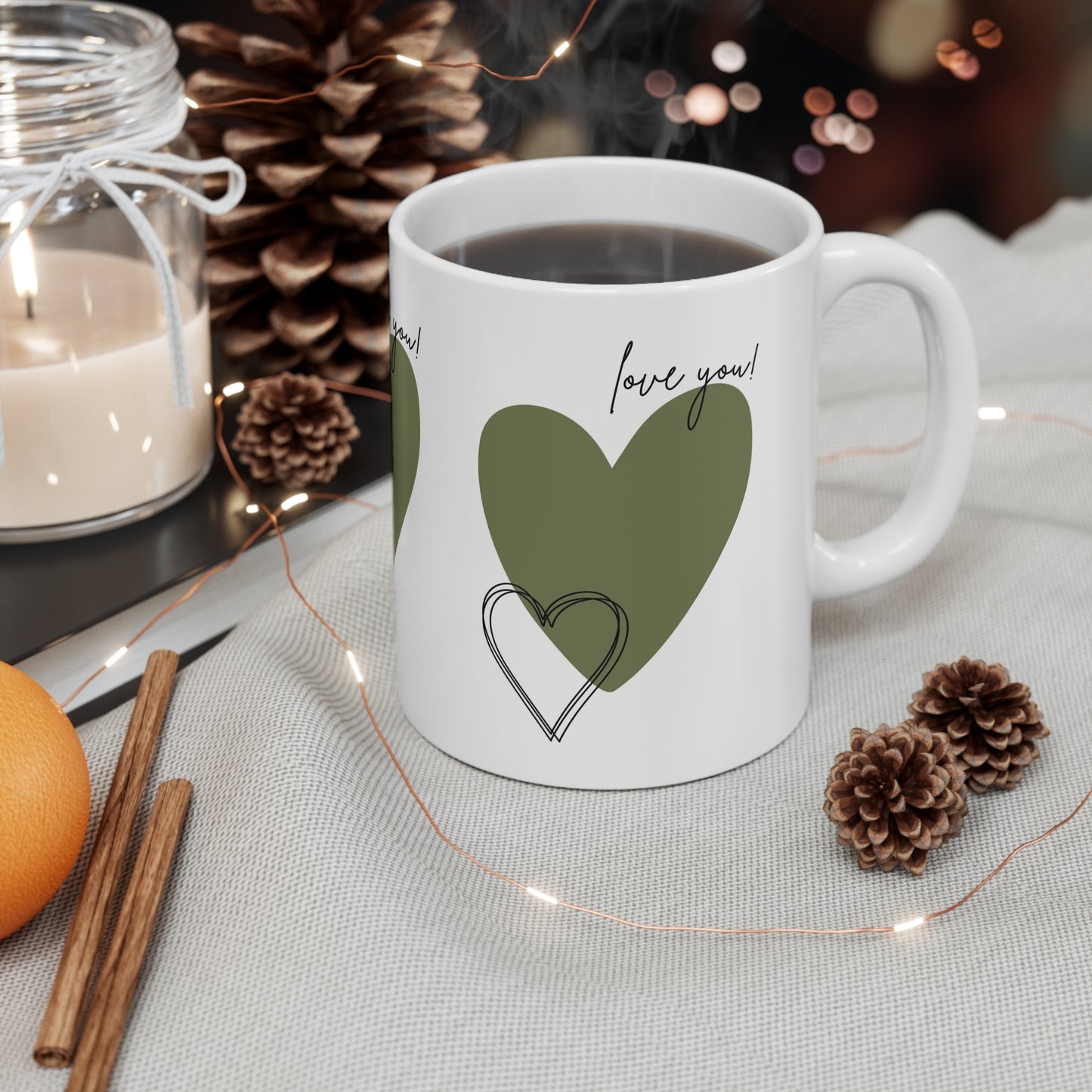 Love You! Heart Ceramic Coffee Cups - 11oz & 15oz