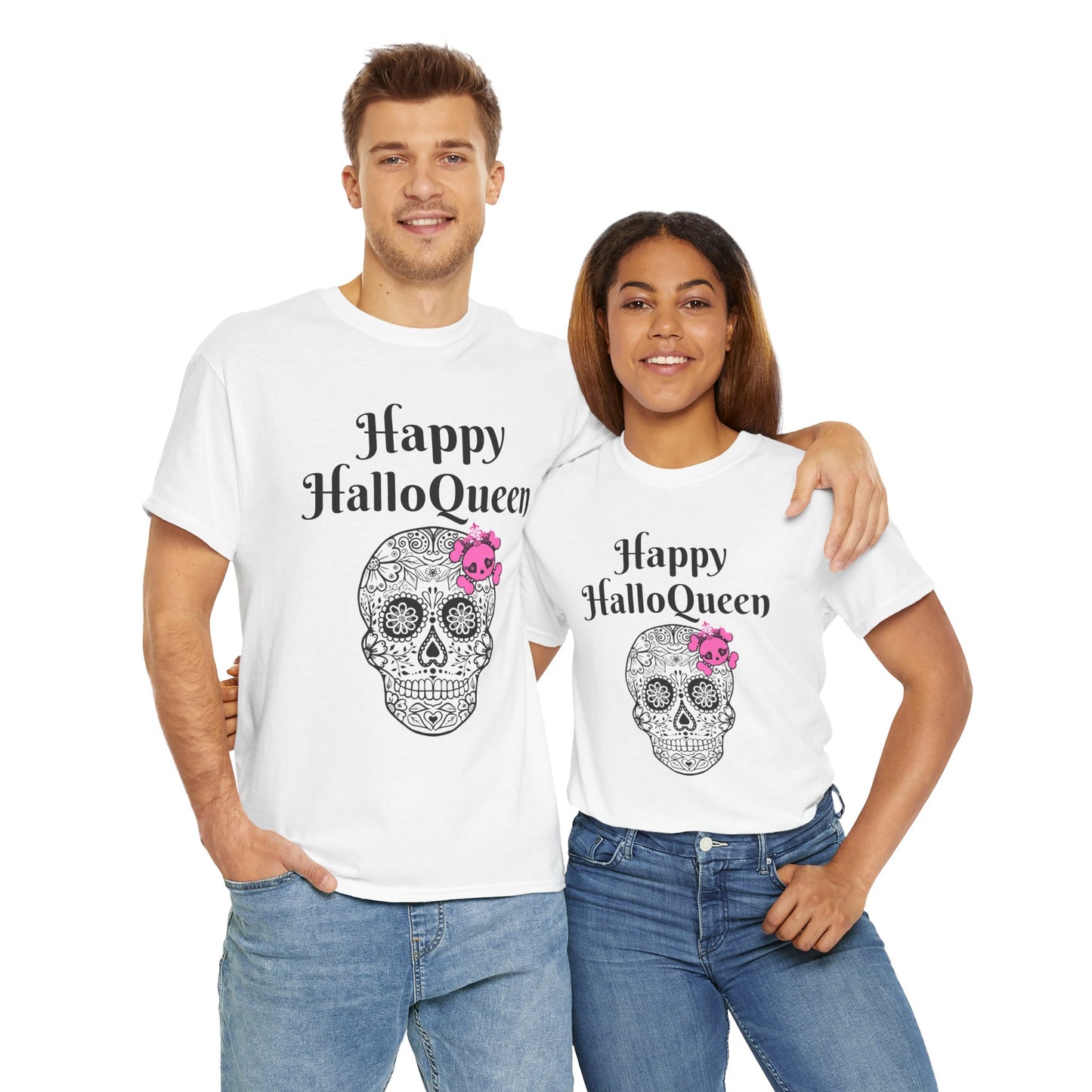 Happy HalloQueen Skull Tee - Unisex Halloween Shirt, Spooky Gift, Festive Apparel, Party Outfit, Skull Design