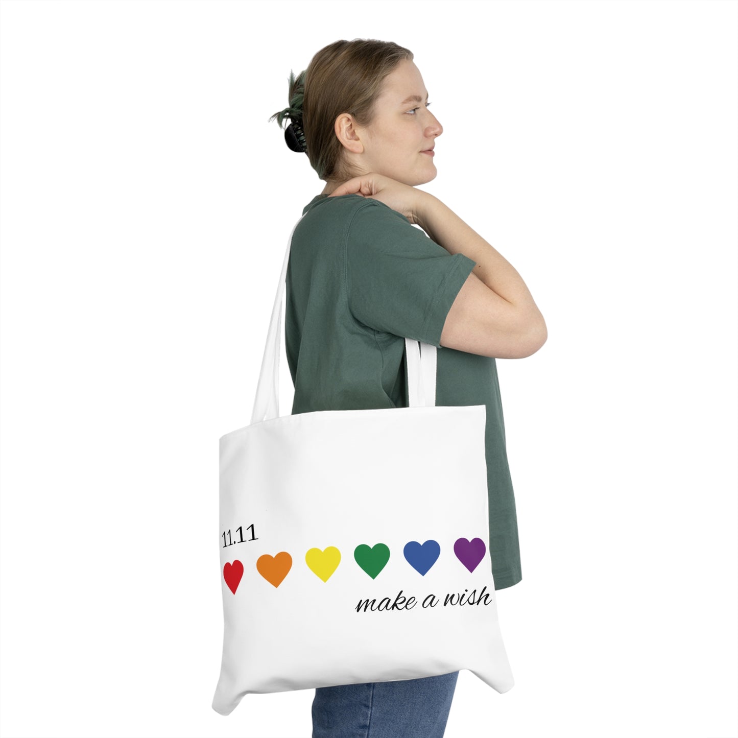 Make a Wish Shoulder Tote Bag - Colorful Hearts Design for Daily Use & Special Occasions