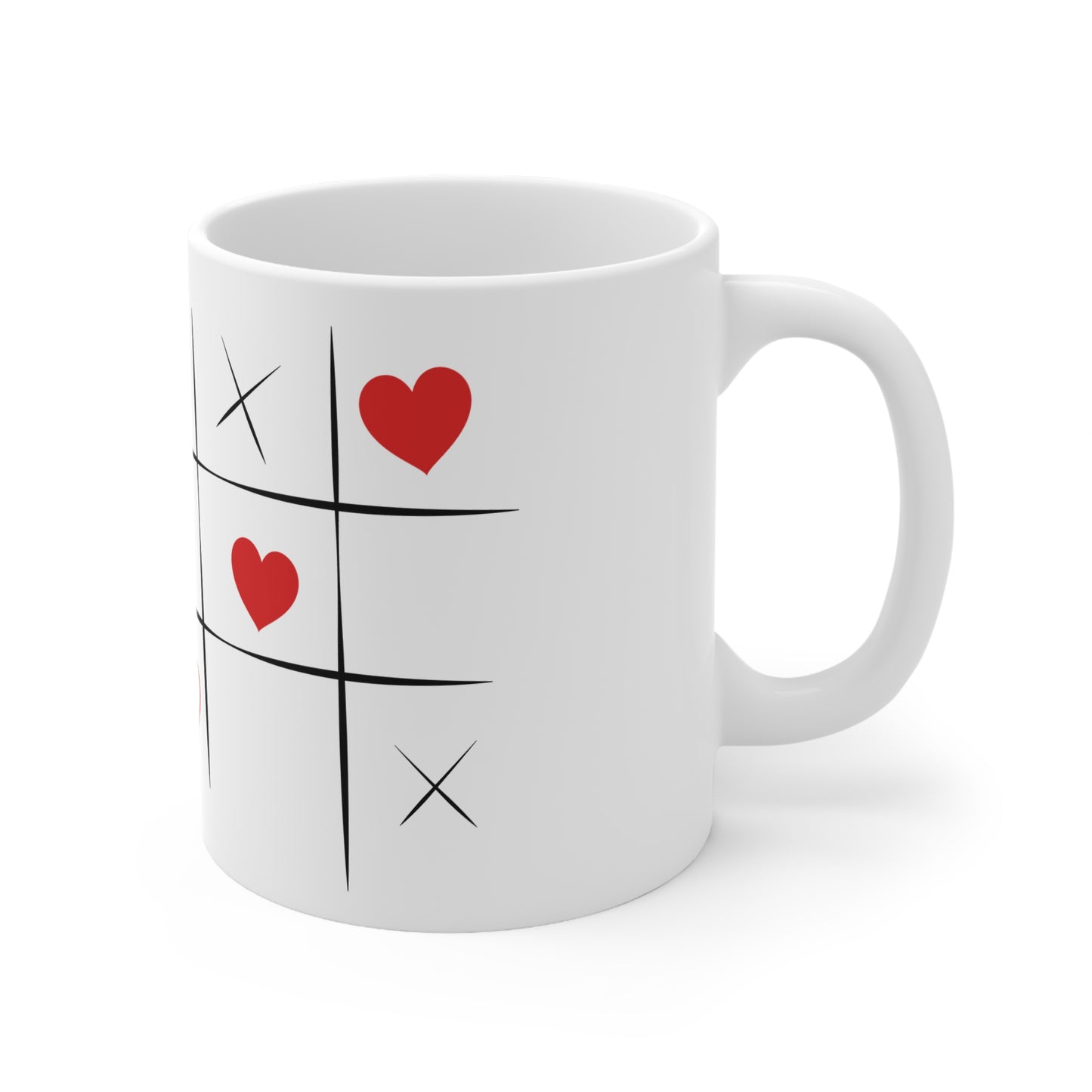 Cute Ceramic Coffee Mugs - "Princess Treatment Only" & Tic Tac Toe Hearts Design - 11oz & 15oz