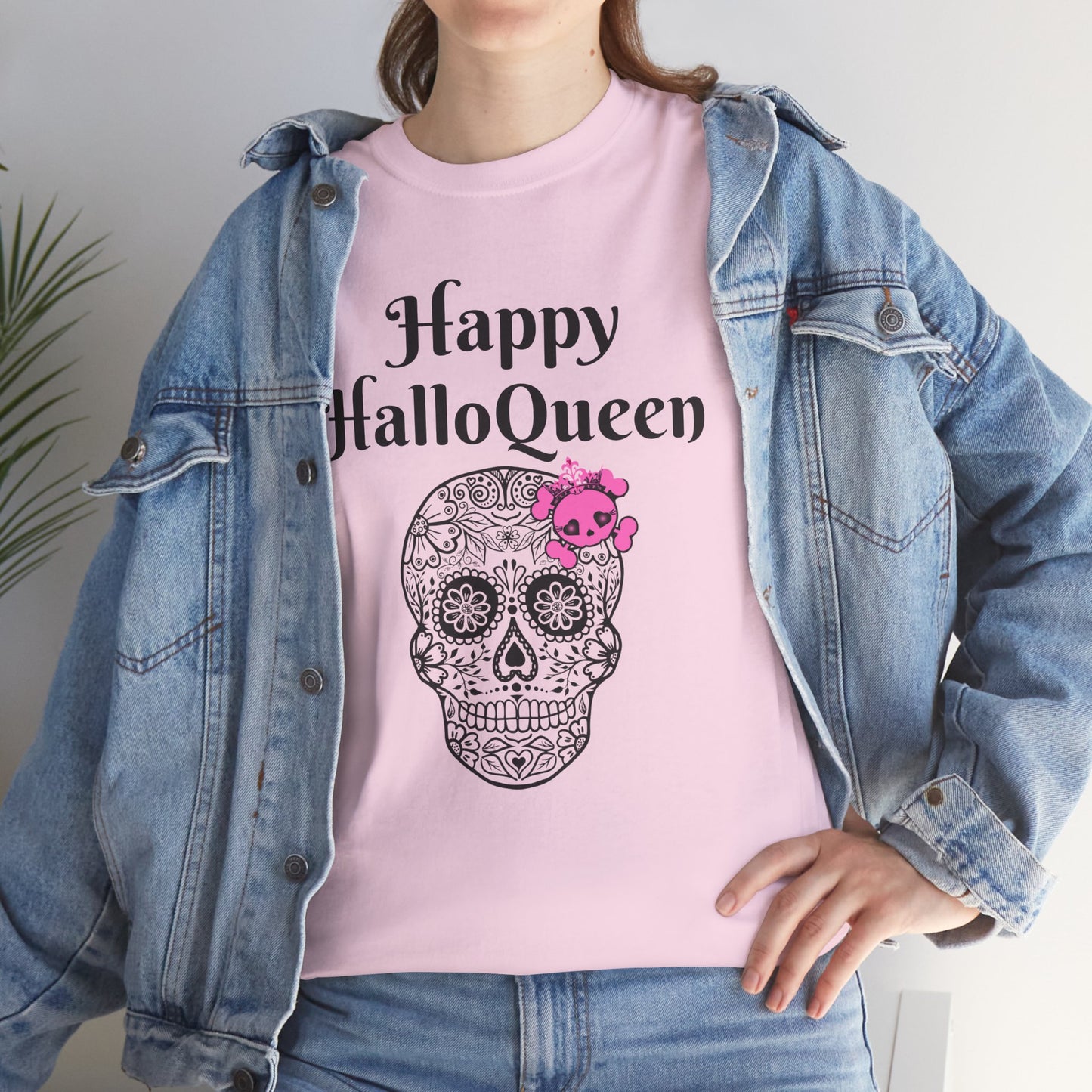 Happy HalloQueen Skull Tee - Unisex Halloween Shirt, Spooky Gift, Festive Apparel, Party Outfit, Skull Design