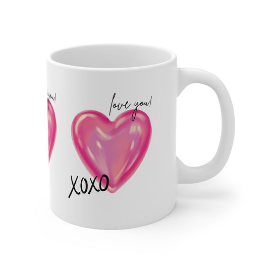 Love You! Heart Design Ceramic Coffee Cups - 11oz & 15oz