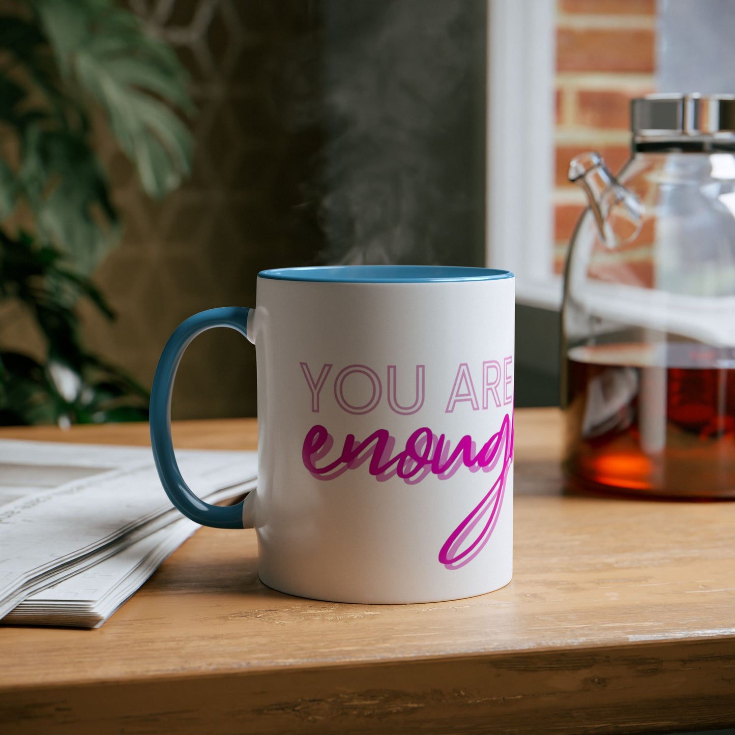 Inspirational Two-Tone Coffee Mug - You Are Enough, Motivational Gift, Self-Care Mug, Coffee Lover Gift, Cheerful Drinkware