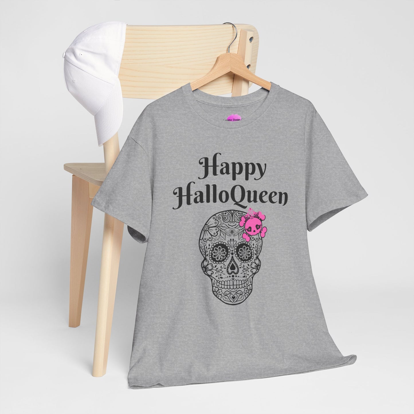 Happy HalloQueen Skull Tee - Unisex Halloween Shirt, Spooky Gift, Festive Apparel, Party Outfit, Skull Design