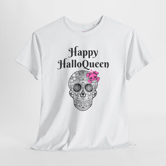 Happy HalloQueen Skull Tee - Unisex Halloween Shirt, Spooky Gift, Festive Apparel, Party Outfit, Skull Design