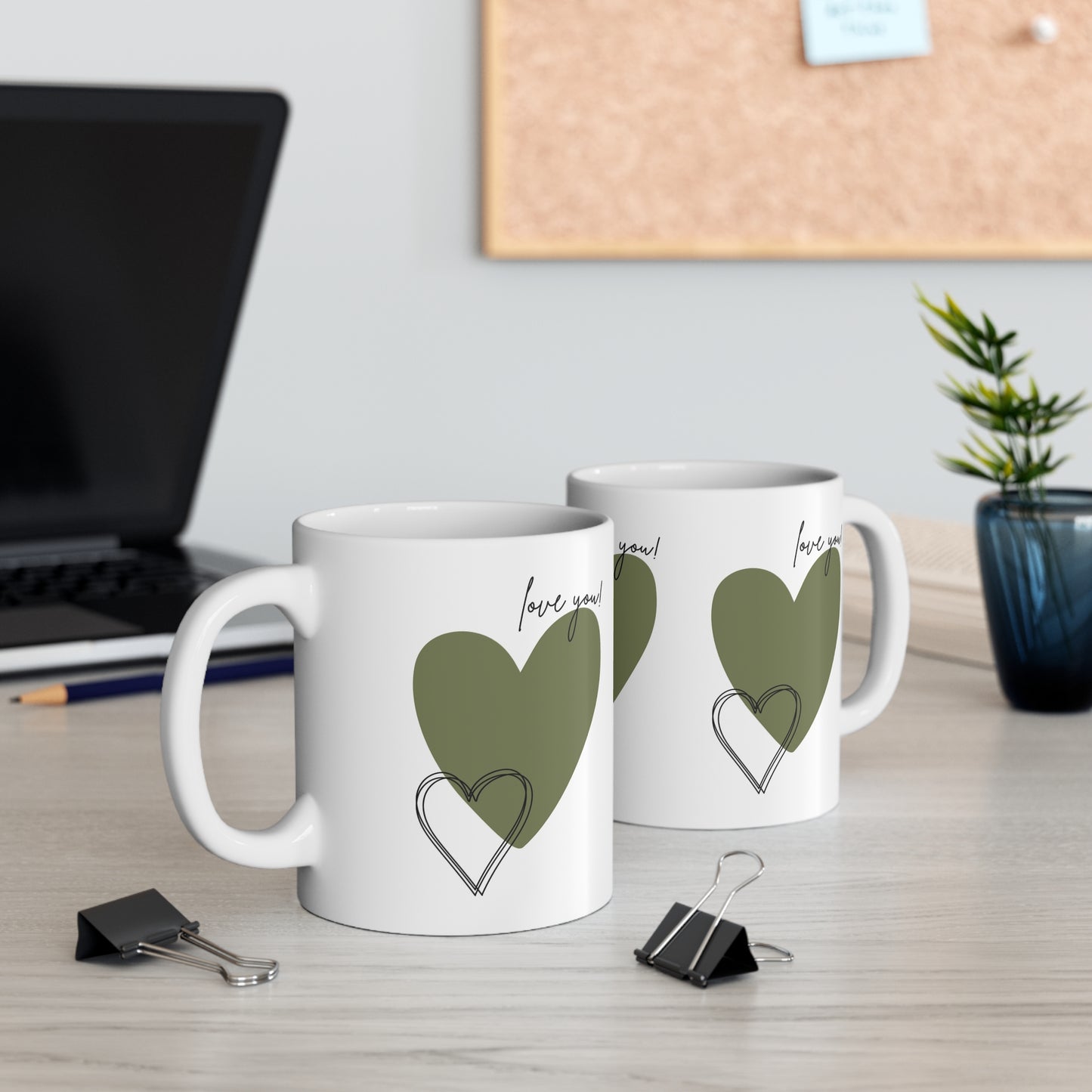 Love You! Heart Ceramic Coffee Cups - 11oz & 15oz