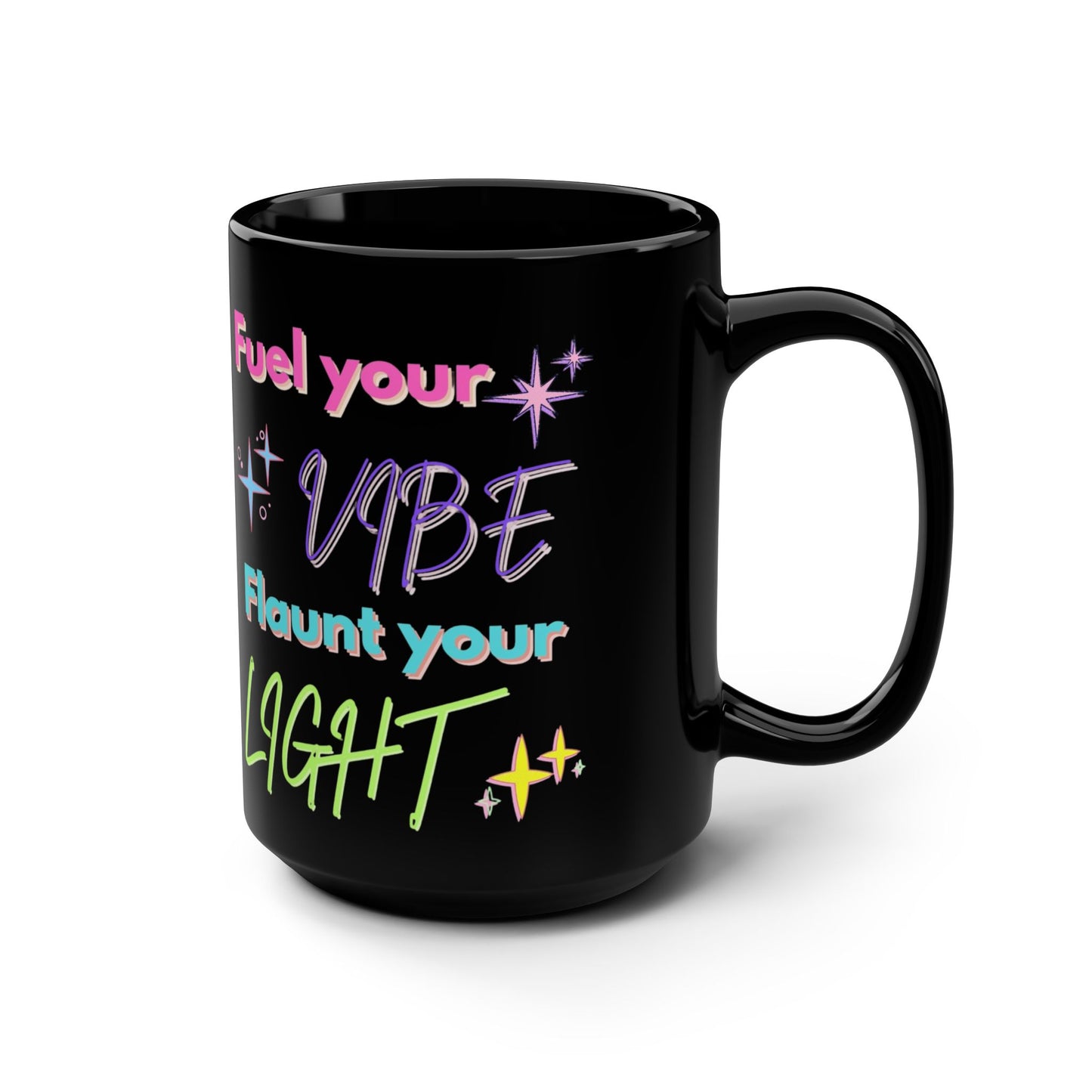 Mug - Bold & Colourful Black 15oz Mug for Vibe and Light enthusiasts