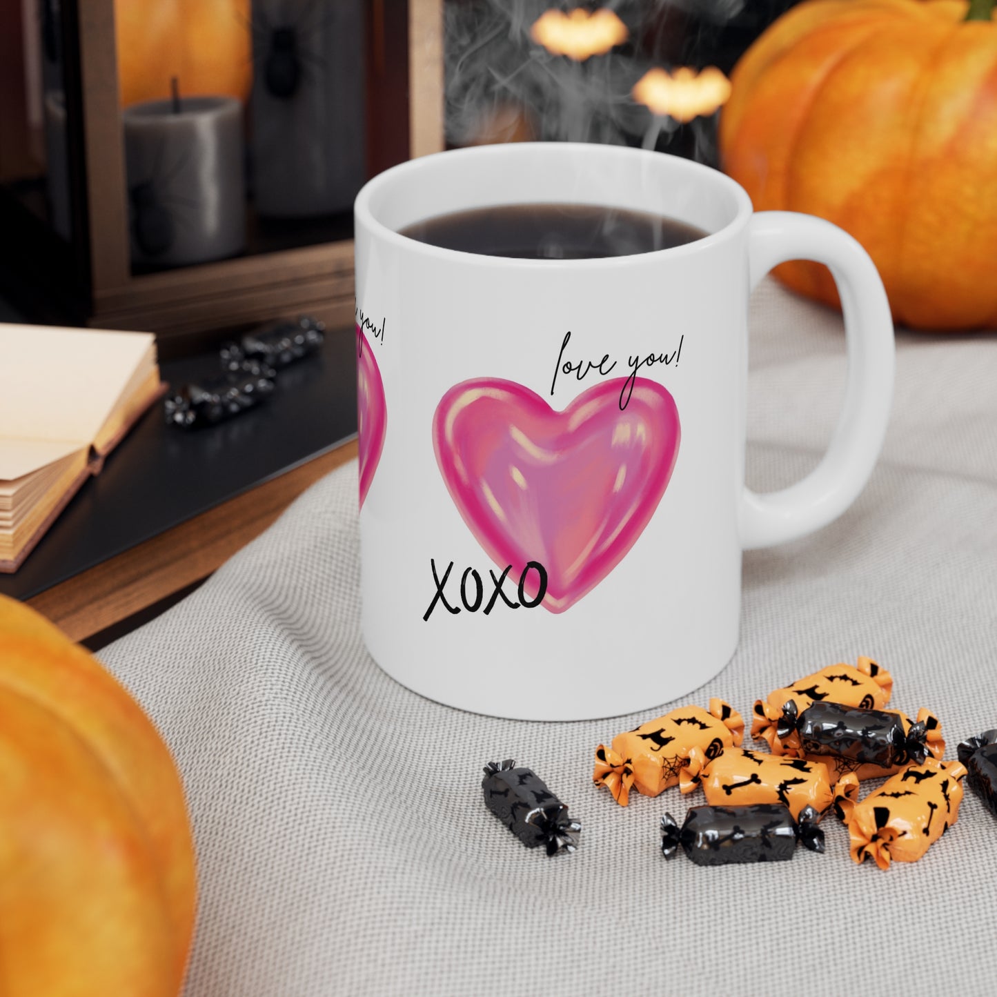 Love You! Heart Design Ceramic Coffee Cups - 11oz & 15oz