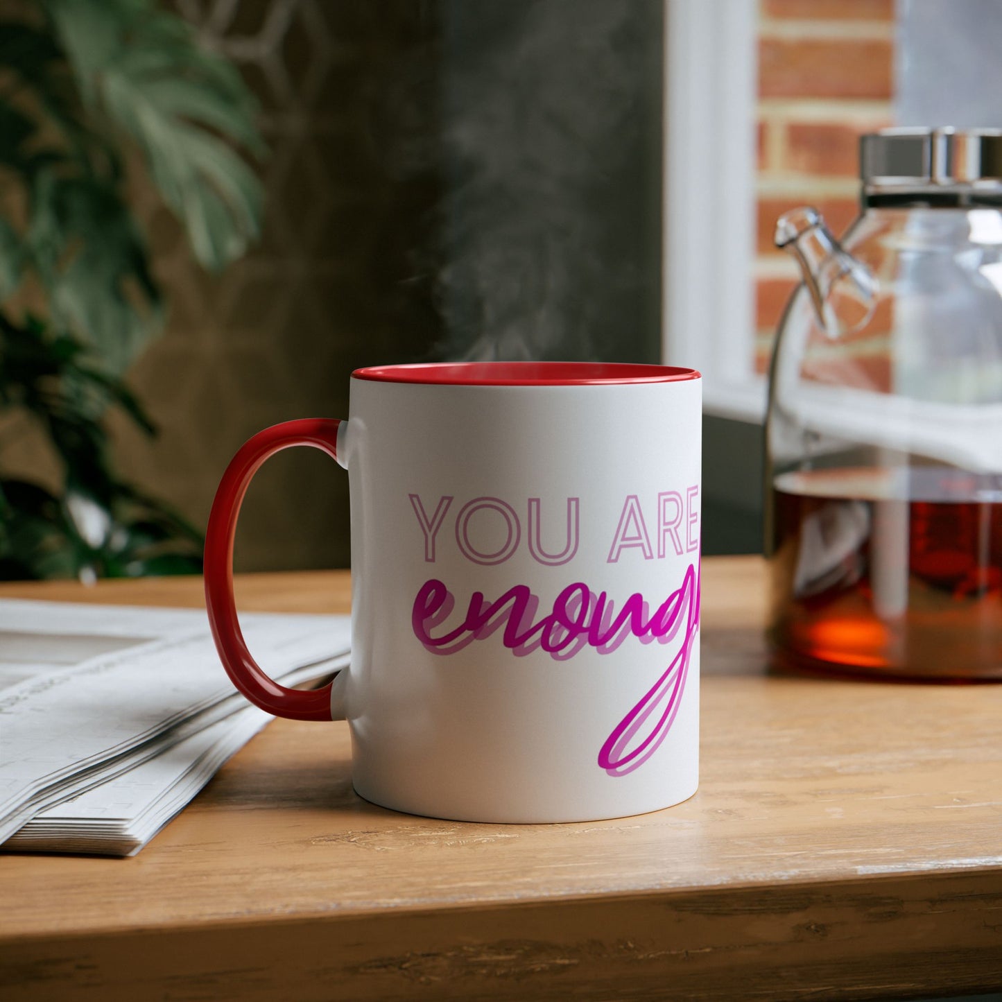 Inspirational Two-Tone Coffee Mug - You Are Enough, Motivational Gift, Self-Care Mug, Coffee Lover Gift, Cheerful Drinkware