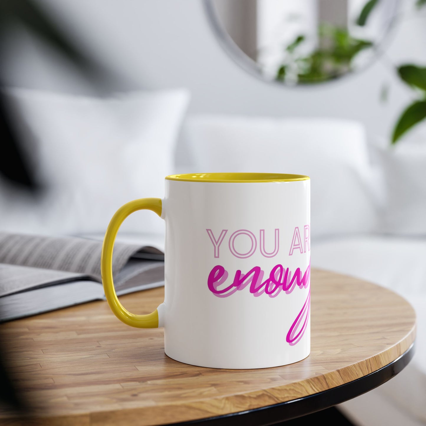 Inspirational Two-Tone Coffee Mug - You Are Enough, Motivational Gift, Self-Care Mug, Coffee Lover Gift, Cheerful Drinkware