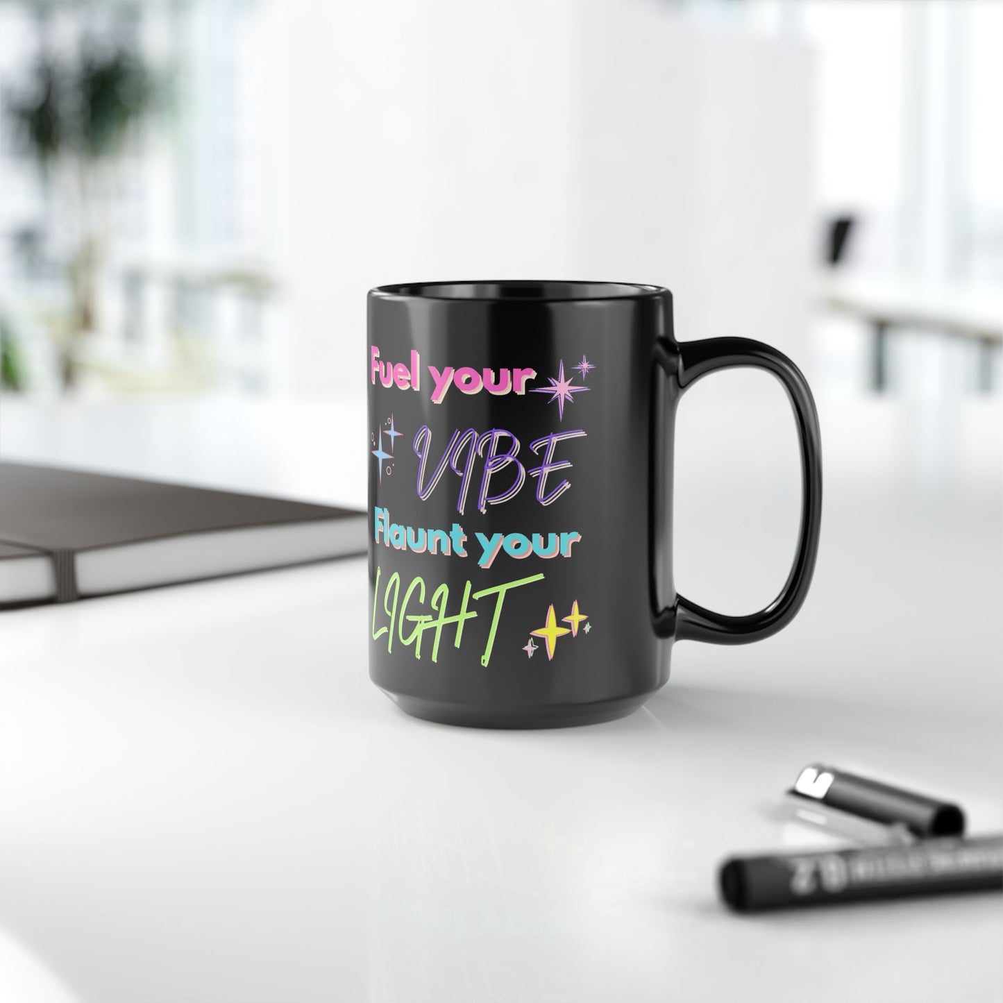 Mug - Bold & Colourful Black 15oz Mug for Vibe and Light enthusiasts