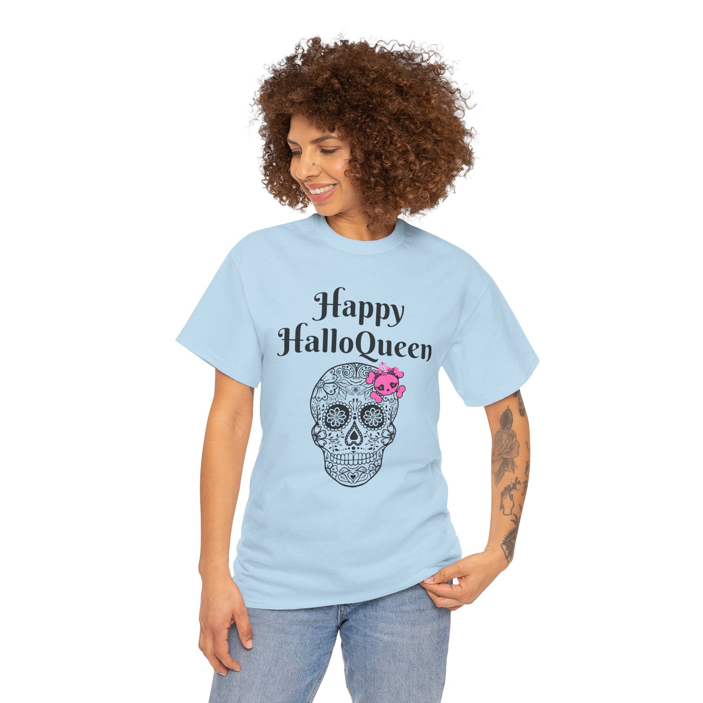 Happy HalloQueen Skull Tee - Unisex Halloween Shirt, Spooky Gift, Festive Apparel, Party Outfit, Skull Design