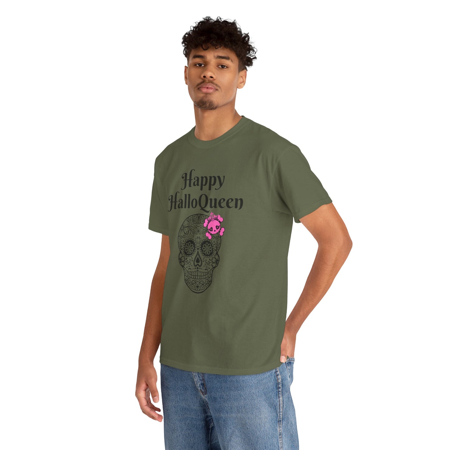 Happy HalloQueen Skull Tee - Unisex Halloween Shirt, Spooky Gift, Festive Apparel, Party Outfit, Skull Design