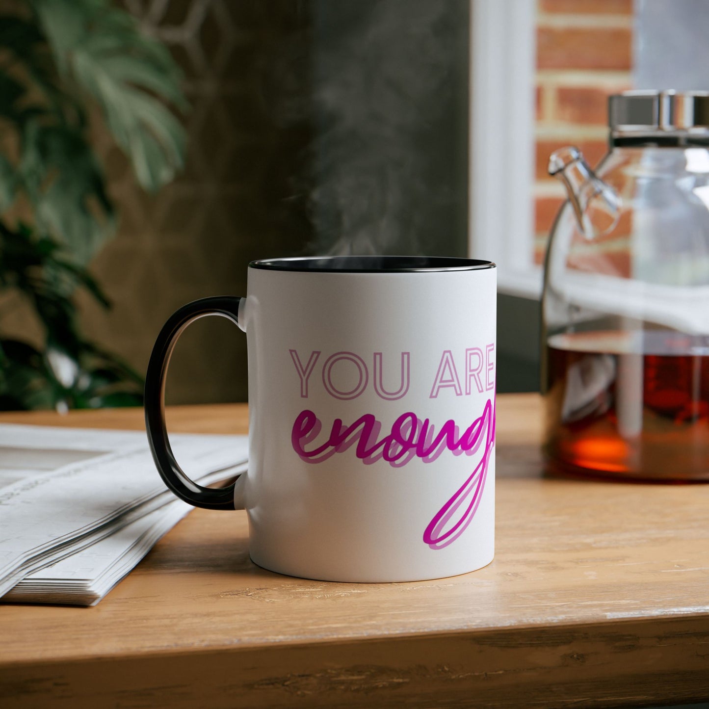 Inspirational Two-Tone Coffee Mug - You Are Enough, Motivational Gift, Self-Care Mug, Coffee Lover Gift, Cheerful Drinkware