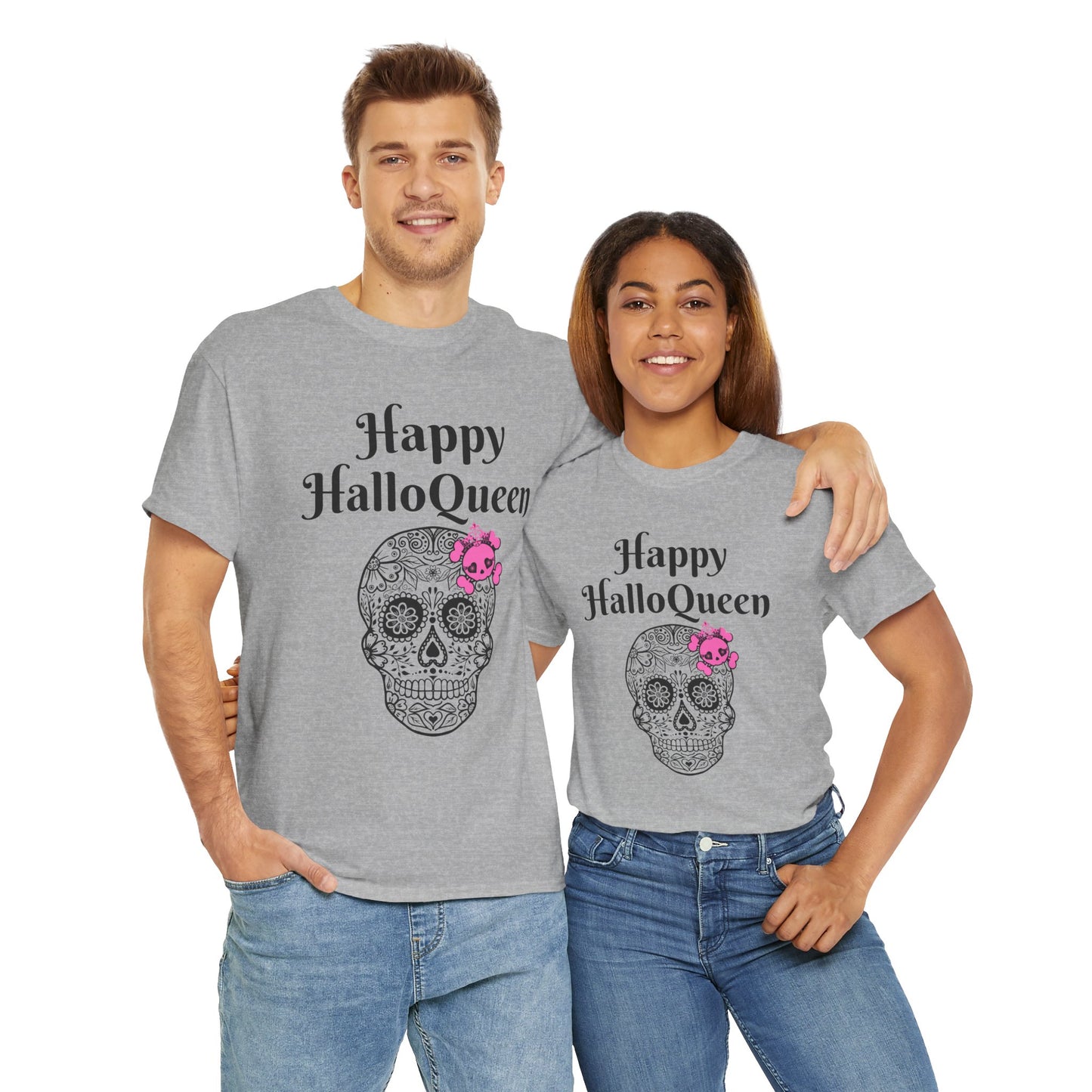 Happy HalloQueen Skull Tee - Unisex Halloween Shirt, Spooky Gift, Festive Apparel, Party Outfit, Skull Design