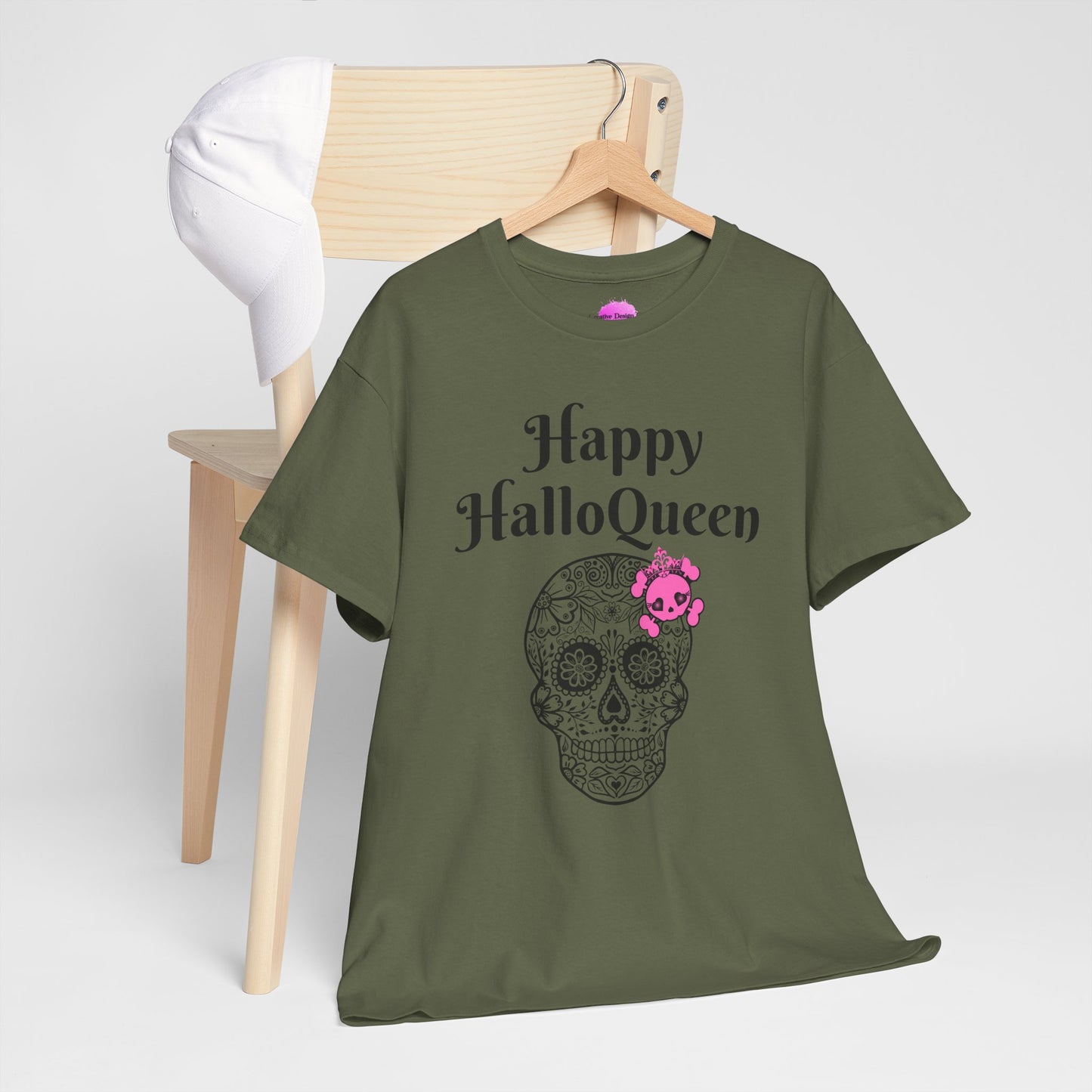 Happy HalloQueen Skull Tee - Unisex Halloween Shirt, Spooky Gift, Festive Apparel, Party Outfit, Skull Design