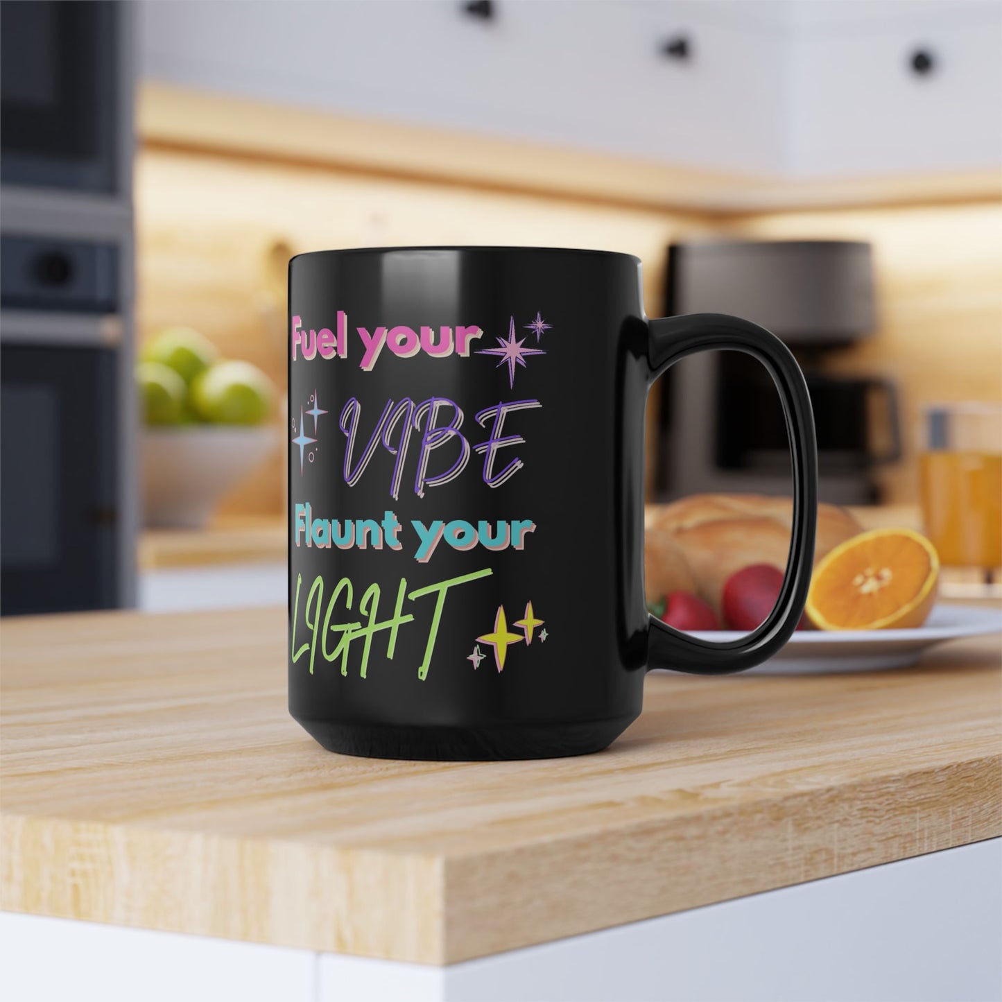 Mug - Bold & Colourful Black 15oz Mug for Vibe and Light enthusiasts