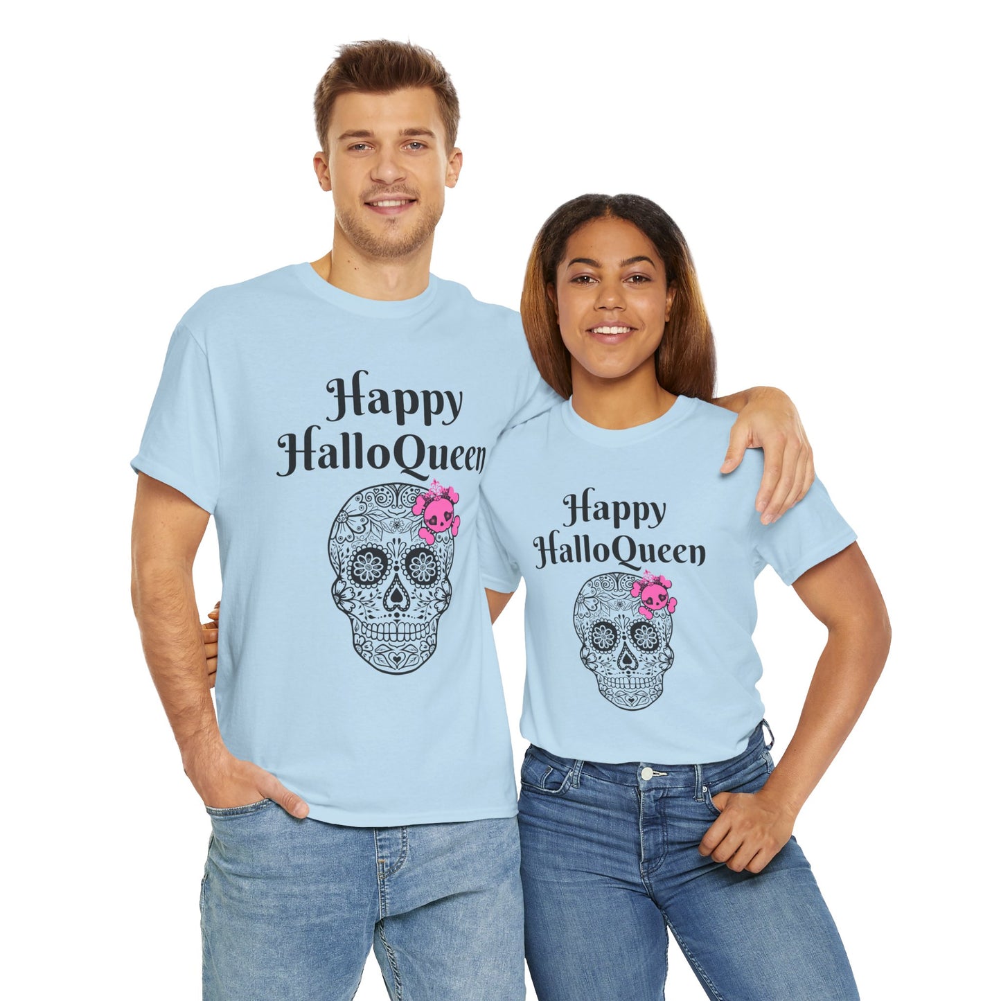 Happy HalloQueen Skull Tee - Unisex Halloween Shirt, Spooky Gift, Festive Apparel, Party Outfit, Skull Design