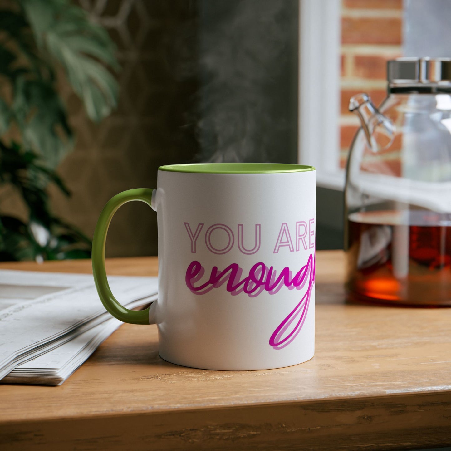 Inspirational Two-Tone Coffee Mug - You Are Enough, Motivational Gift, Self-Care Mug, Coffee Lover Gift, Cheerful Drinkware
