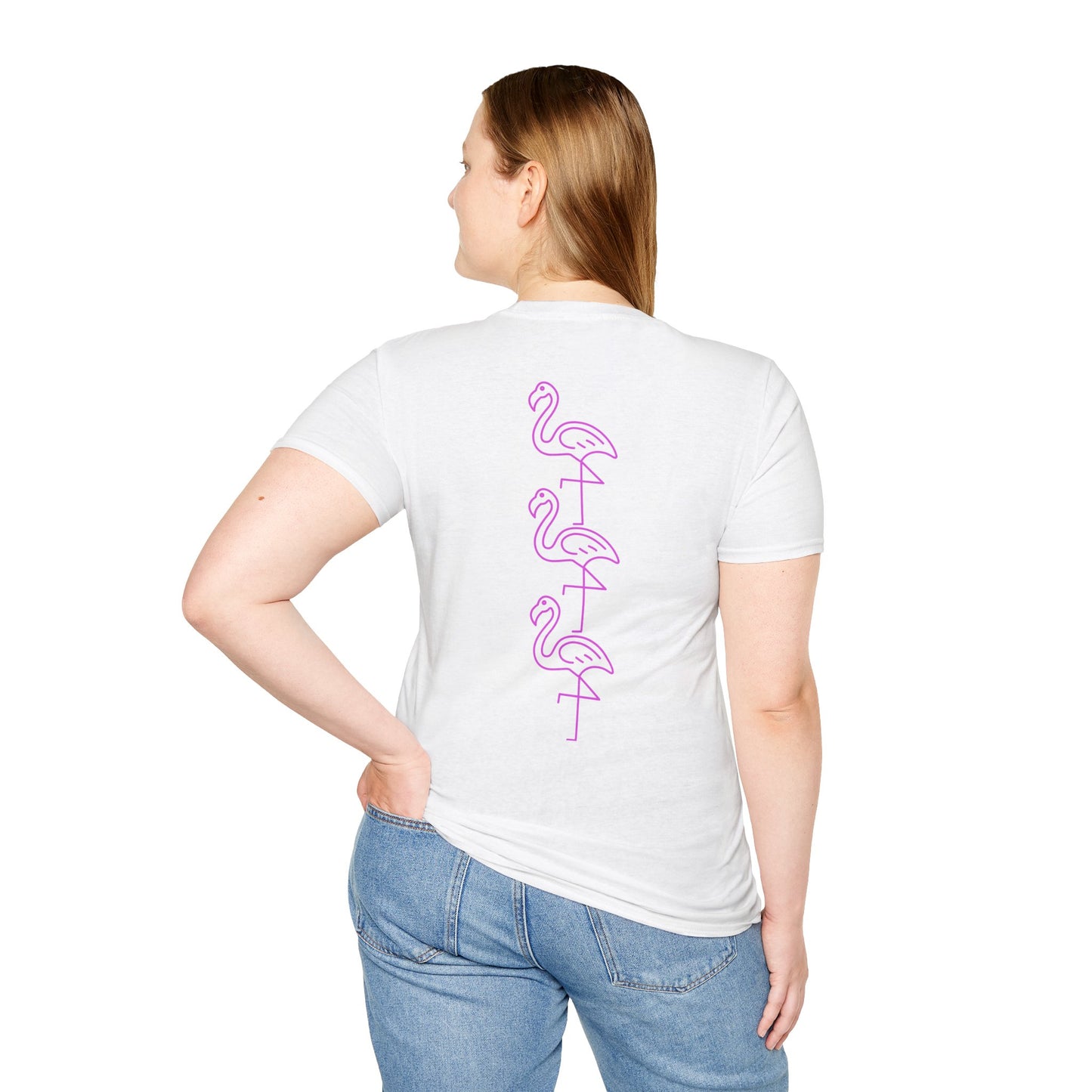 Sassy Badass Unisex Softstyle T-Shirt with Flamingo Design