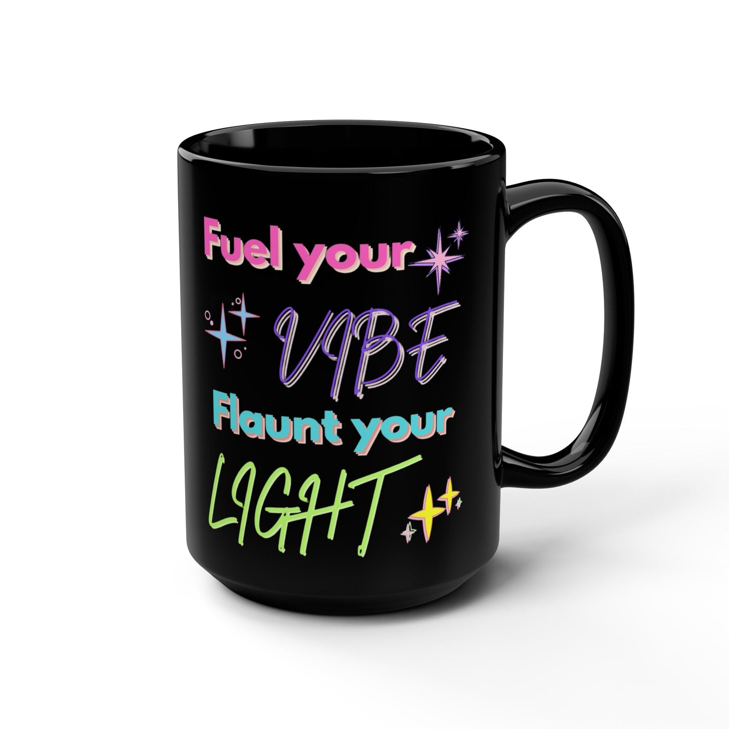 Mug - Bold & Colourful Black 15oz Mug for Vibe and Light enthusiasts