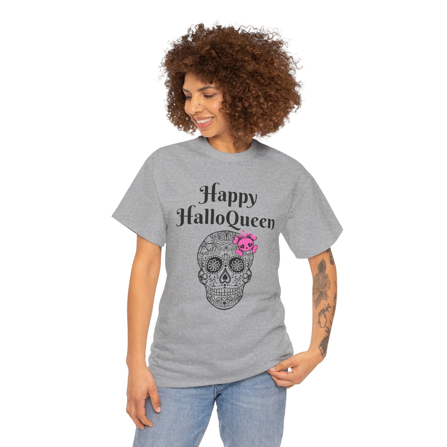 Happy HalloQueen Skull Tee - Unisex Halloween Shirt, Spooky Gift, Festive Apparel, Party Outfit, Skull Design