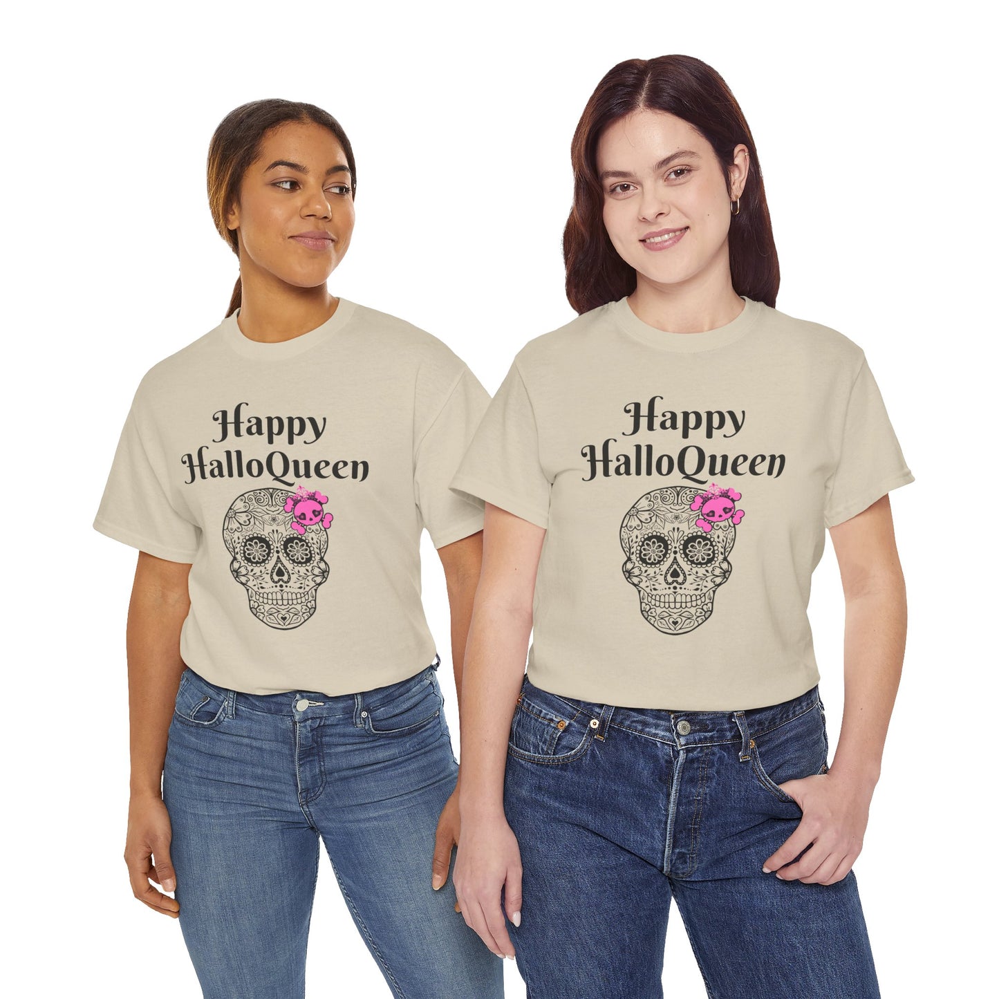 Happy HalloQueen Skull Tee - Unisex Halloween Shirt, Spooky Gift, Festive Apparel, Party Outfit, Skull Design