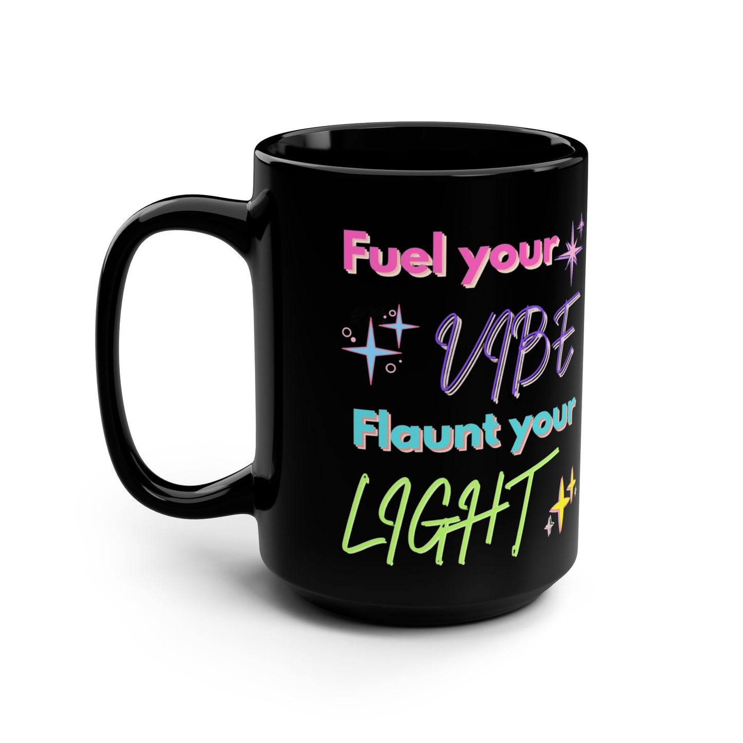 Mug - Bold & Colourful Black 15oz Mug for Vibe and Light enthusiasts