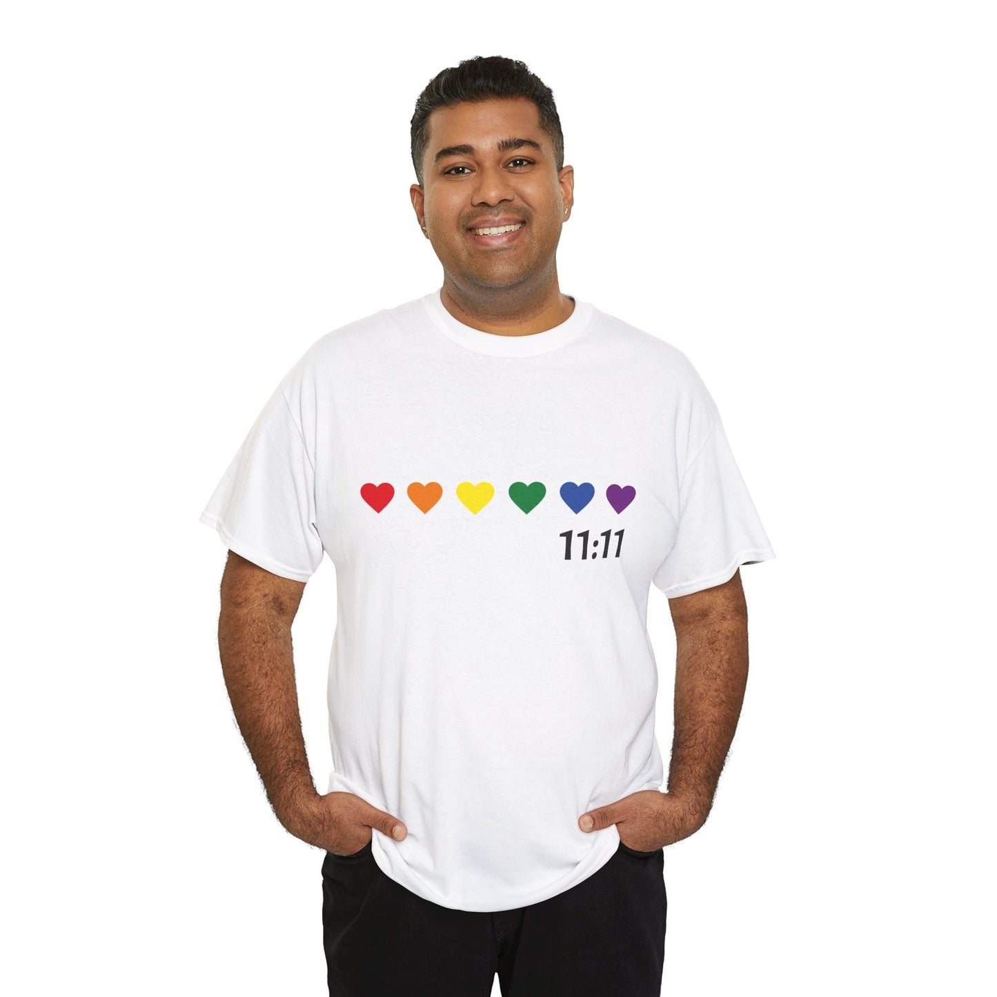 11:11 Rainbow Hearts T-Shirt – Manifestation, Pride & Positivity Tee