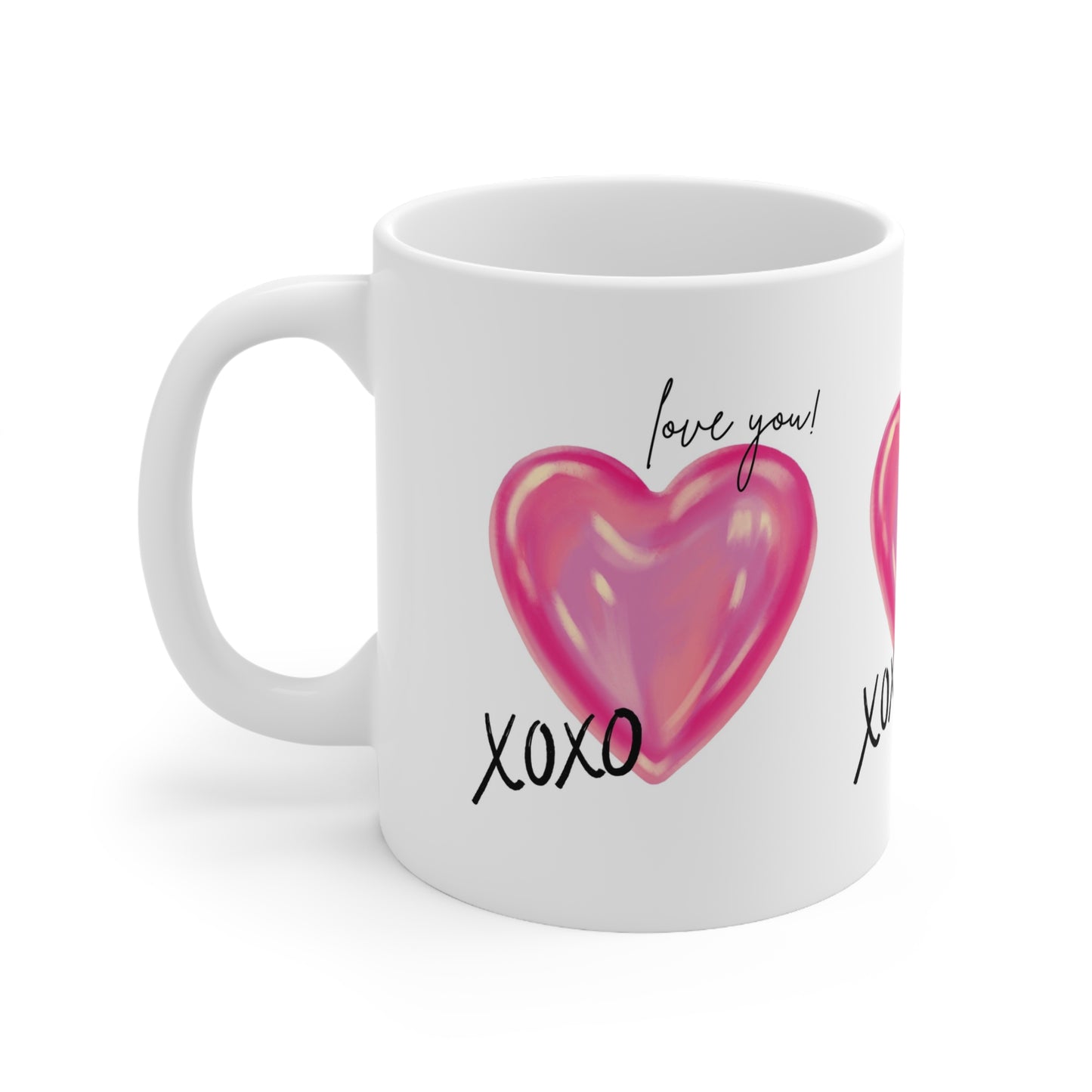 Love You! Heart Design Ceramic Coffee Cups - 11oz & 15oz