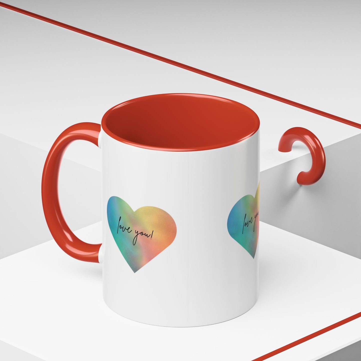 Love You! Colorful Heart Accent Coffee Mug - 11oz & 15oz