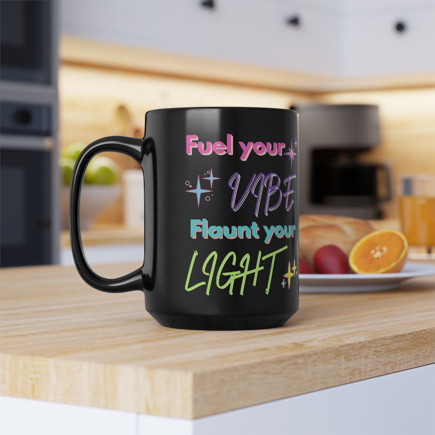 Mug - Bold & Colourful Black 15oz Mug for Vibe and Light enthusiasts