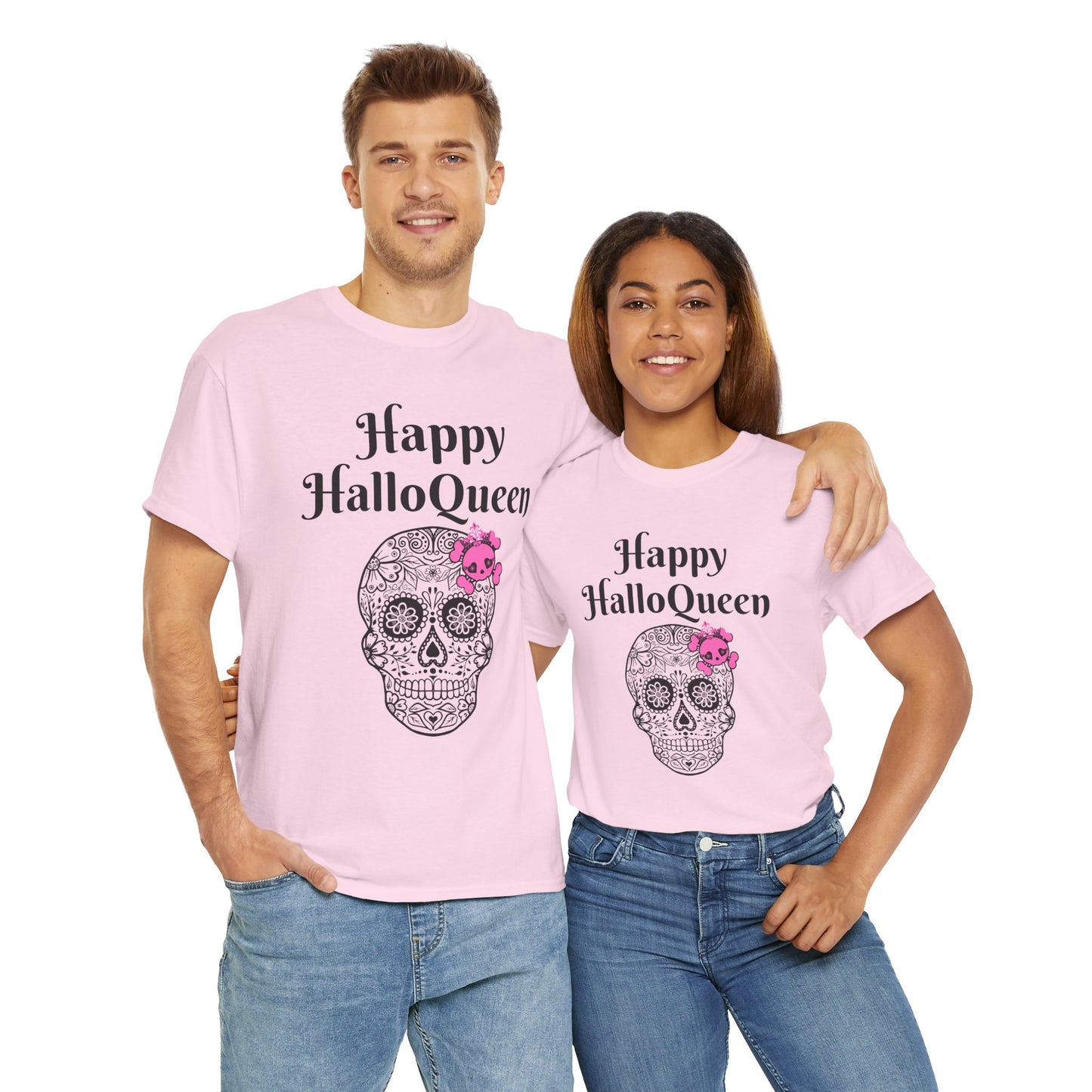 Happy HalloQueen Skull Tee - Unisex Halloween Shirt, Spooky Gift, Festive Apparel, Party Outfit, Skull Design