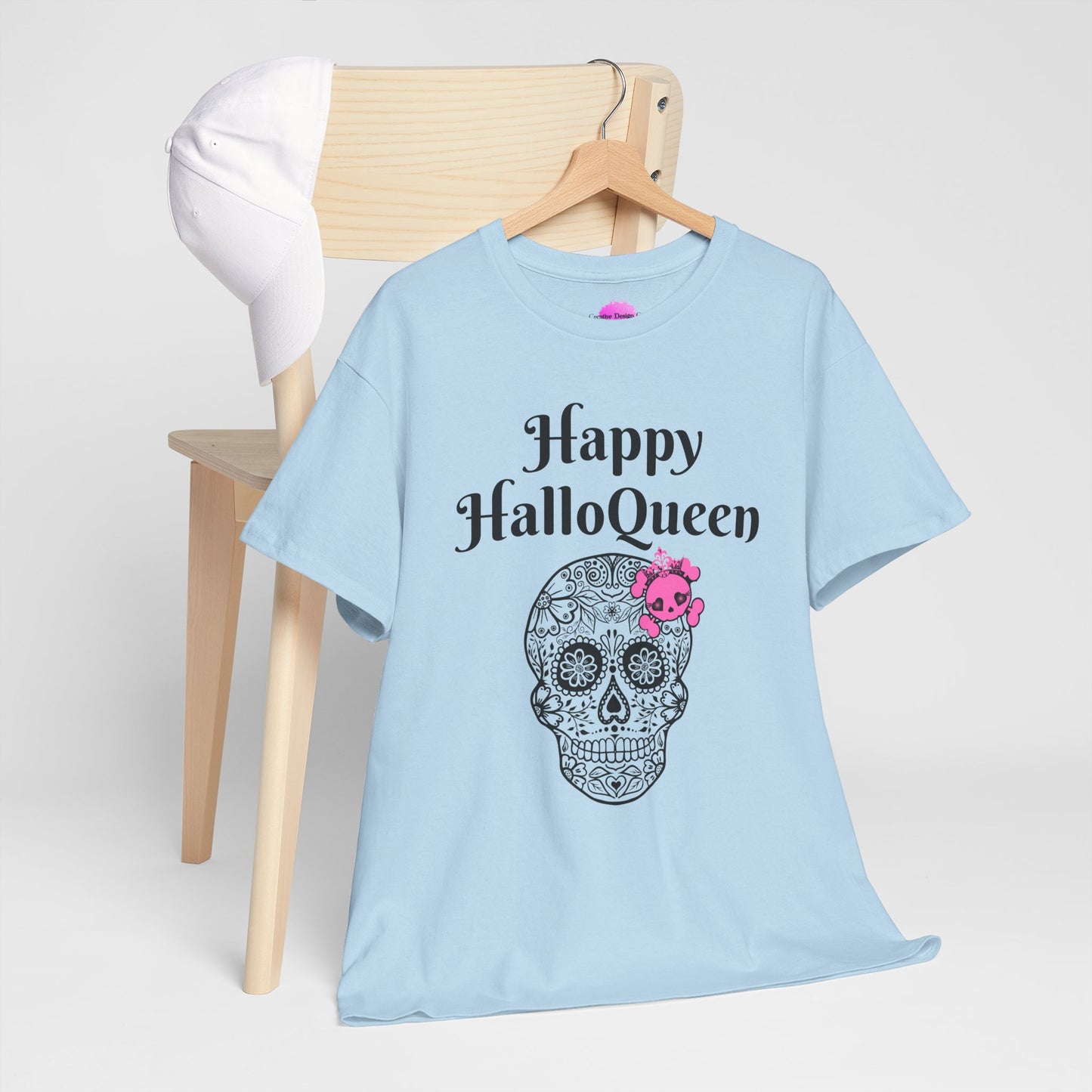 Happy HalloQueen Skull Tee - Unisex Halloween Shirt, Spooky Gift, Festive Apparel, Party Outfit, Skull Design