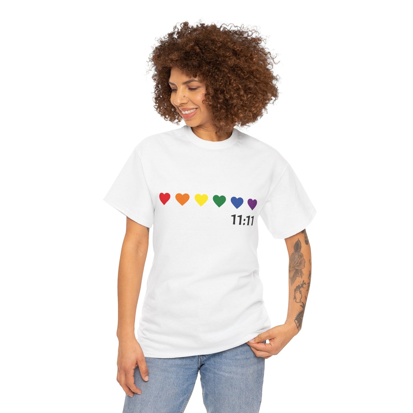 11:11 Rainbow Hearts T-Shirt – Manifestation, Pride & Positivity Tee